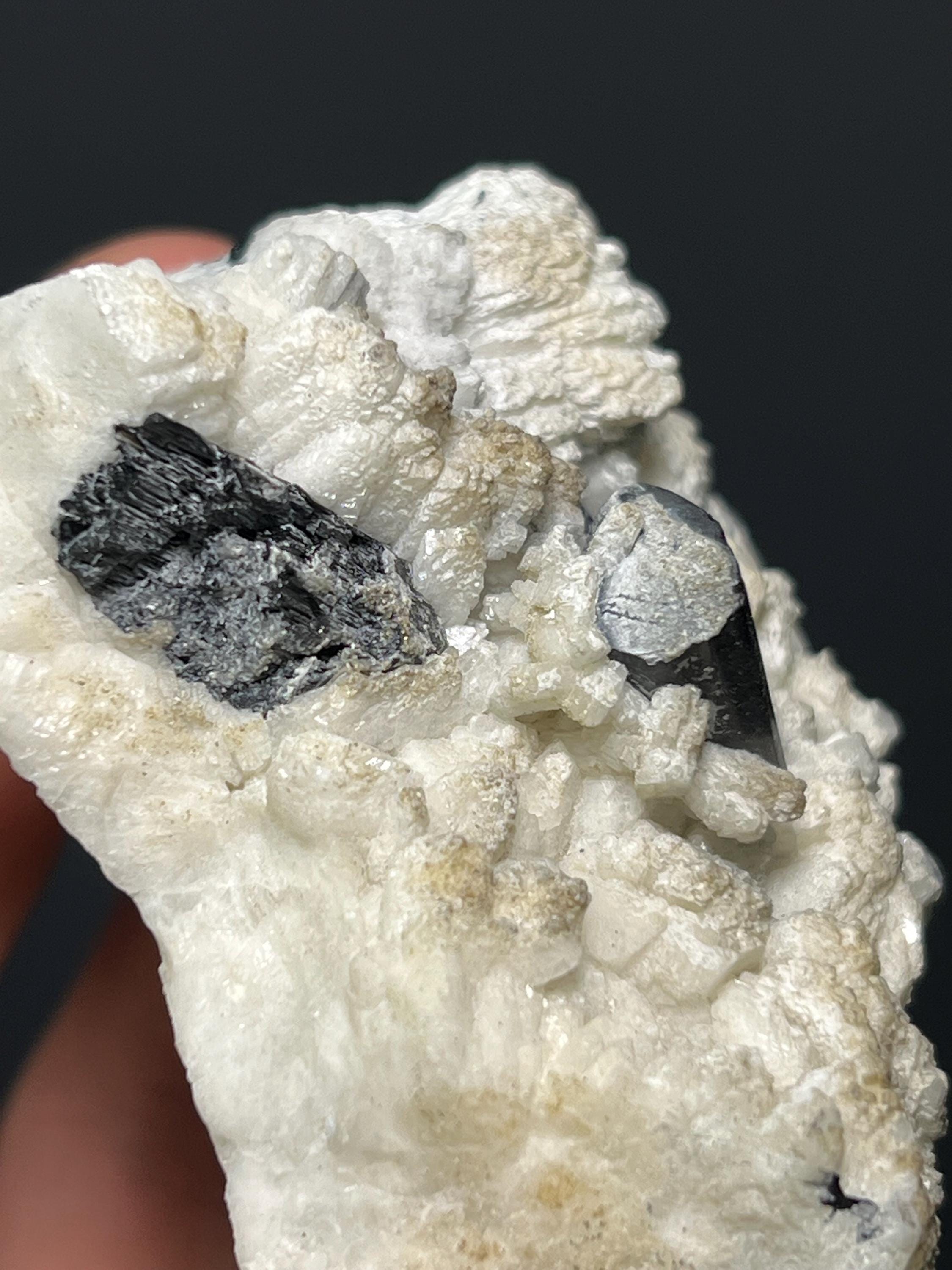 Black Tourmaline With Albite Mica Specimen - Crystal Gemstone AE 