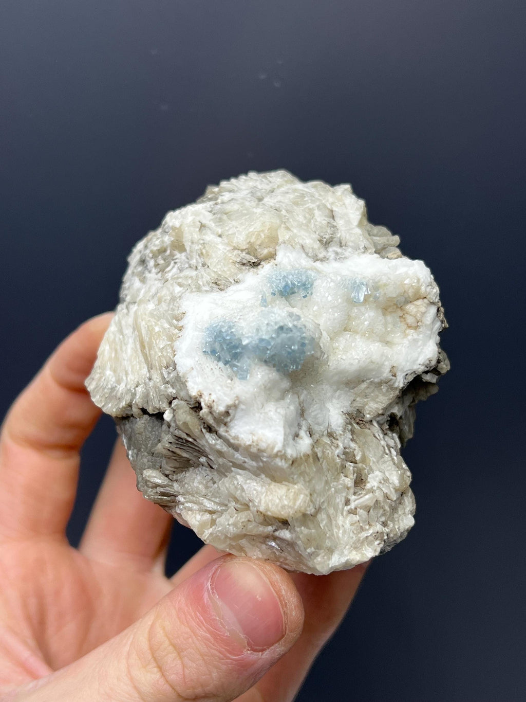 Blue Celestine Cluster On Snow White Baryte Covered Colemanite - Crystal Gemstone AE 