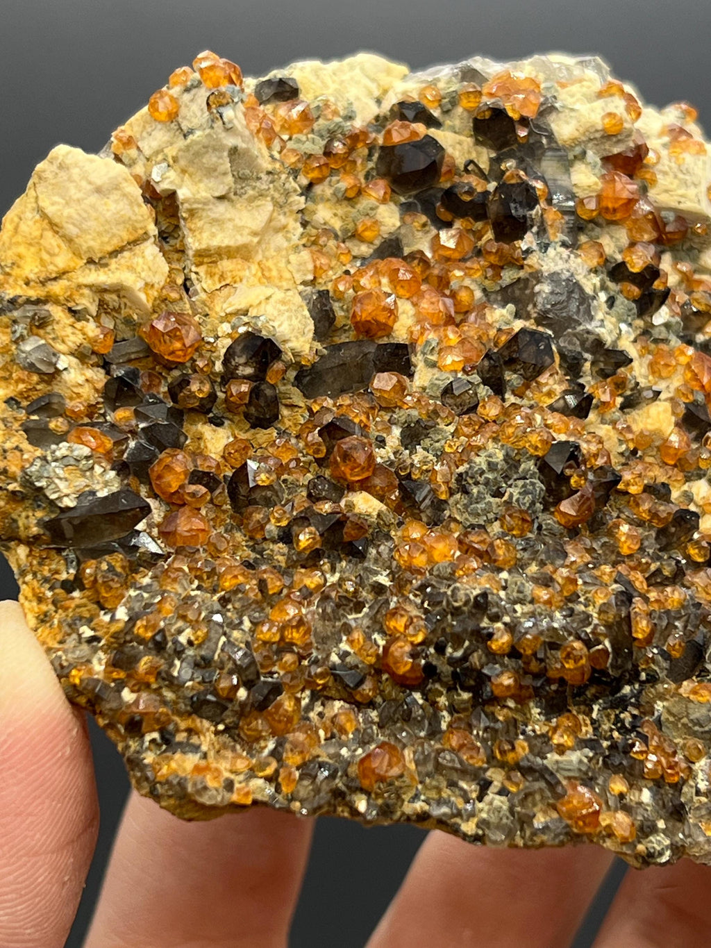 Spessarnite Garnet With Smokey Quartz, From China - Crystal Gemstone AE 
