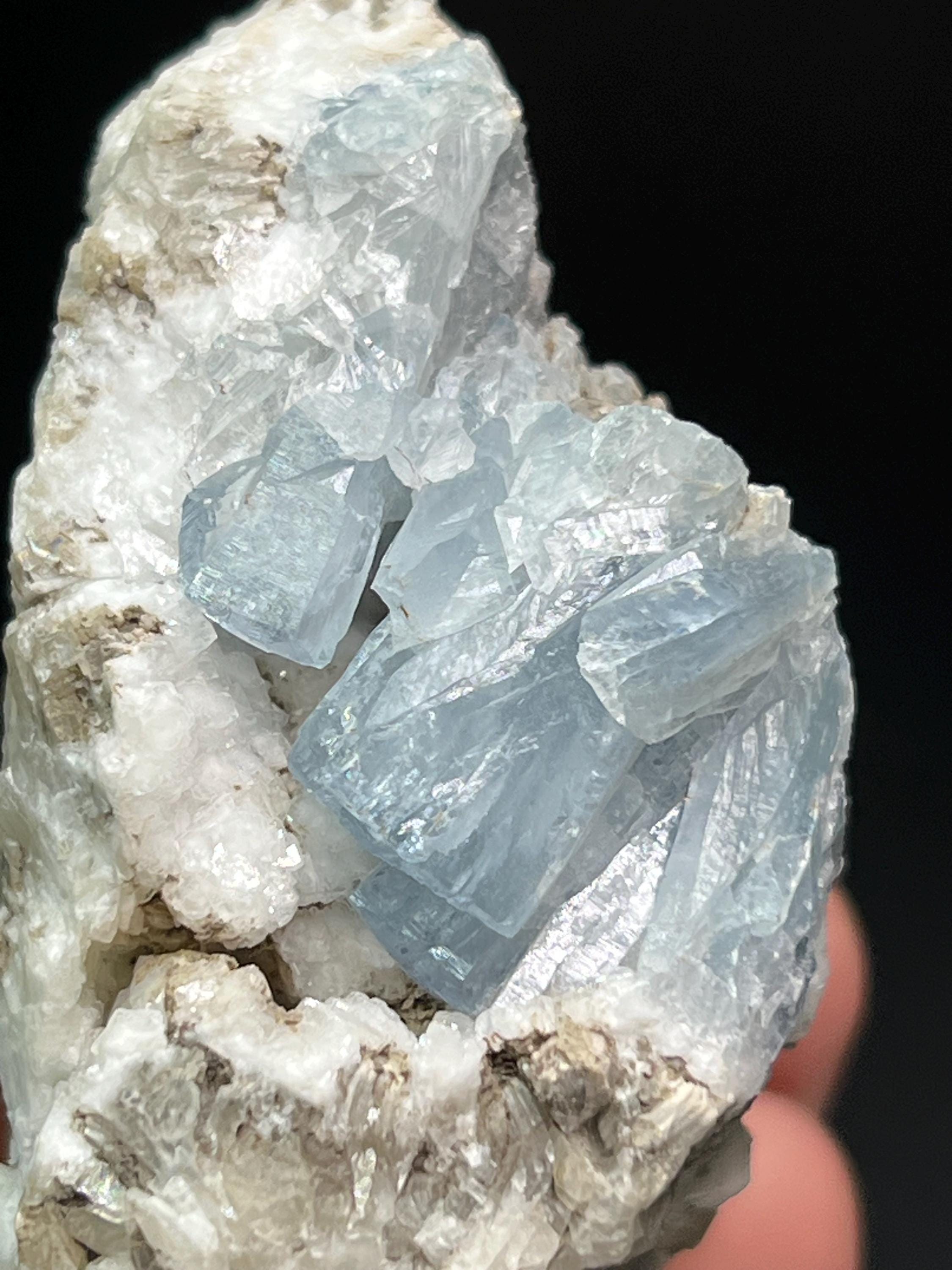 Blue Celestine On Barite - Crystal Gemstone AE 