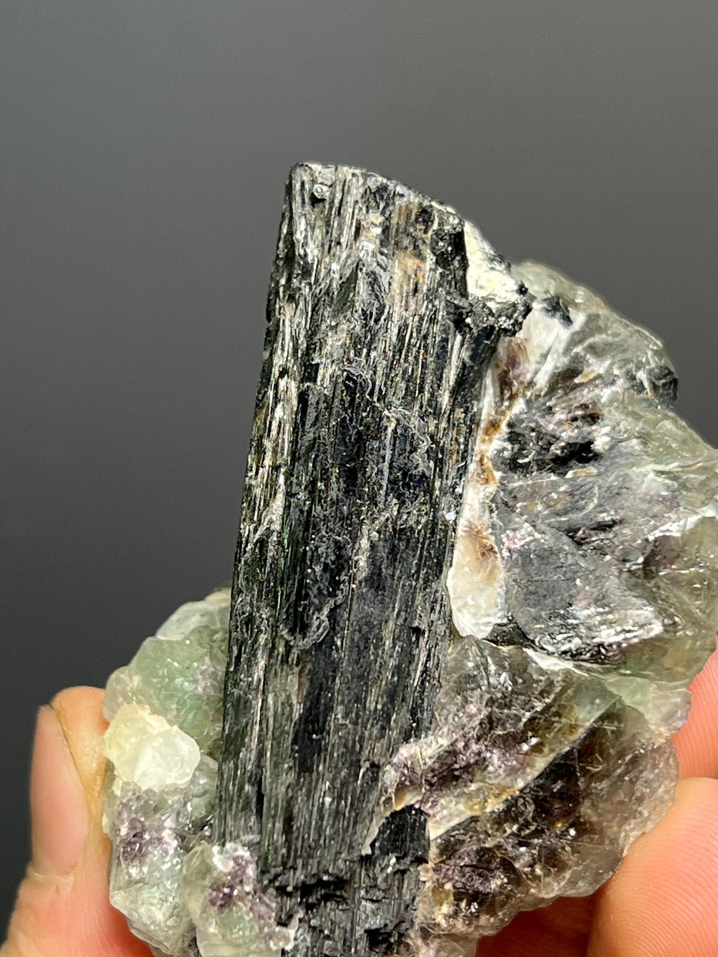 Fluorite On Tourmaline Schorl - Namibia - Crystal Gemstone AE 