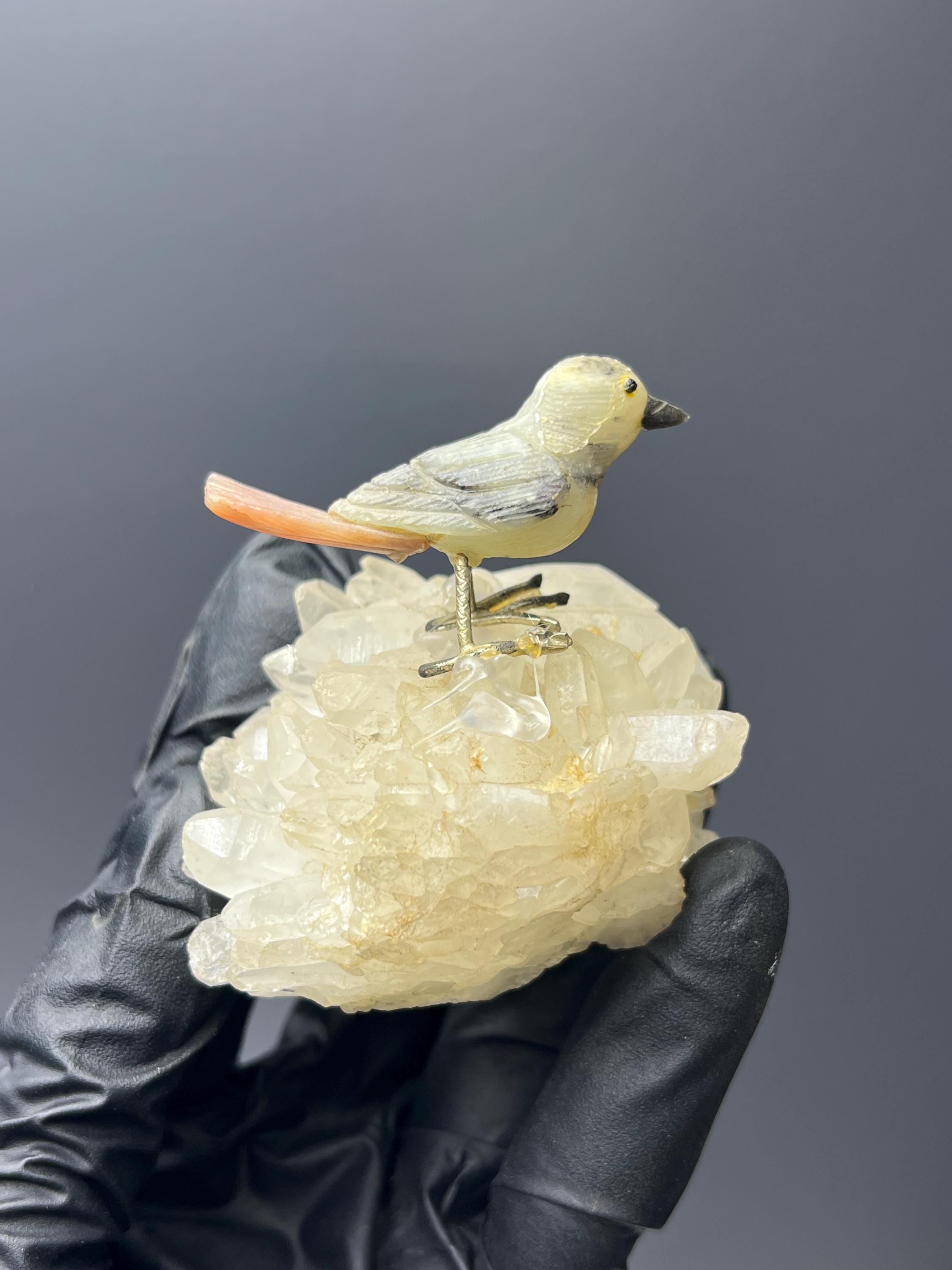 Crystal Quartz On Natural Stone Bird - Crystal Gemstone AE 