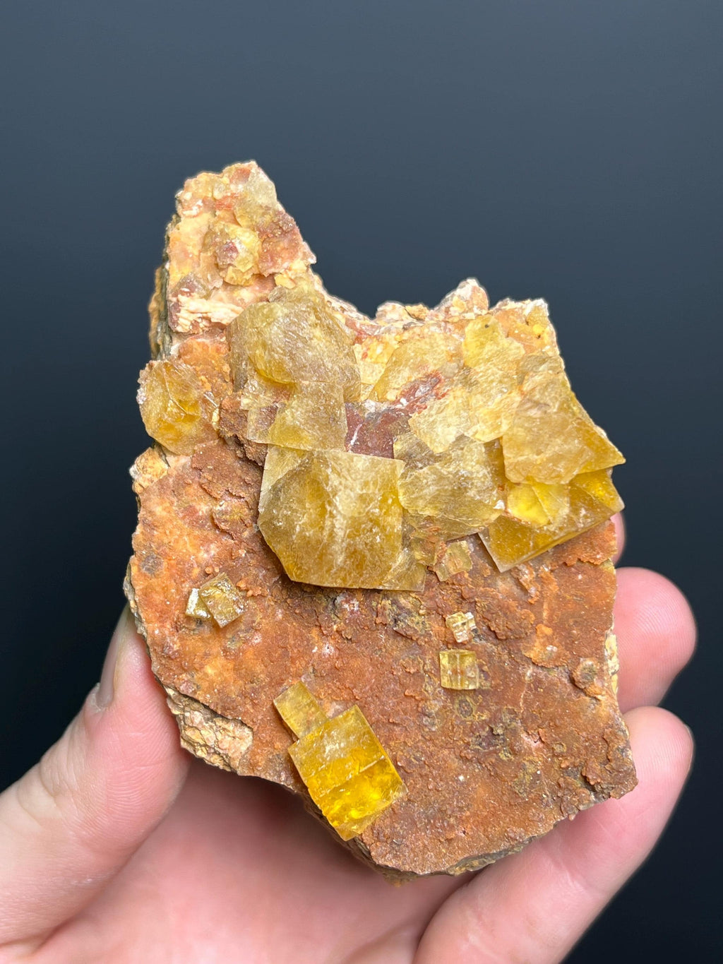 Orange Cubic Fluorite Specimen - Crystal Gemstone AE 