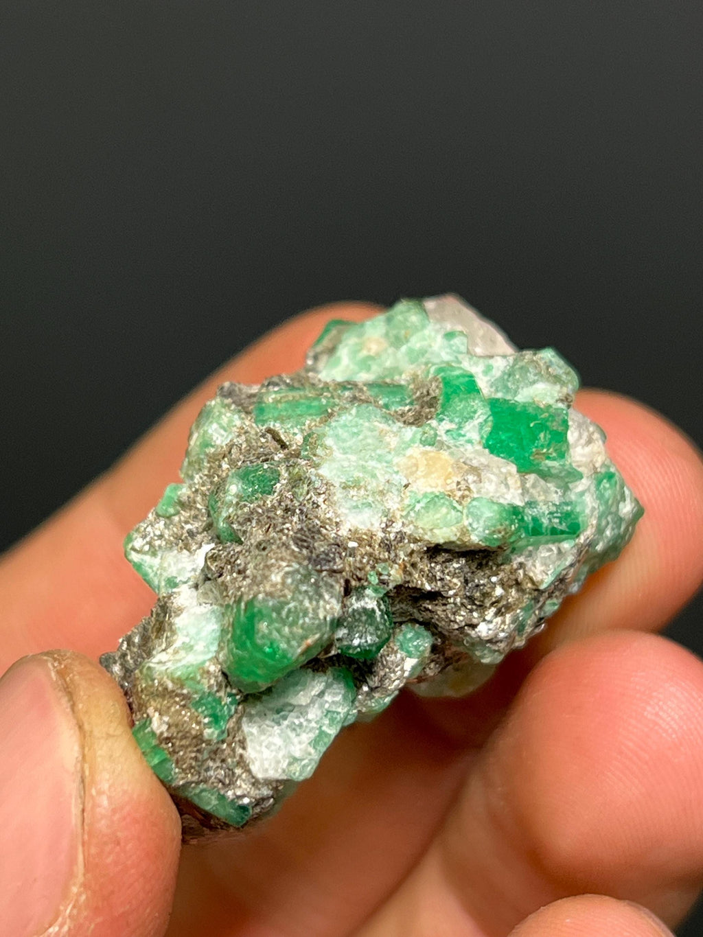 Beryl Var. Emerald With Pyrite And Quartz - Brazil - Crystal Gemstone AE 