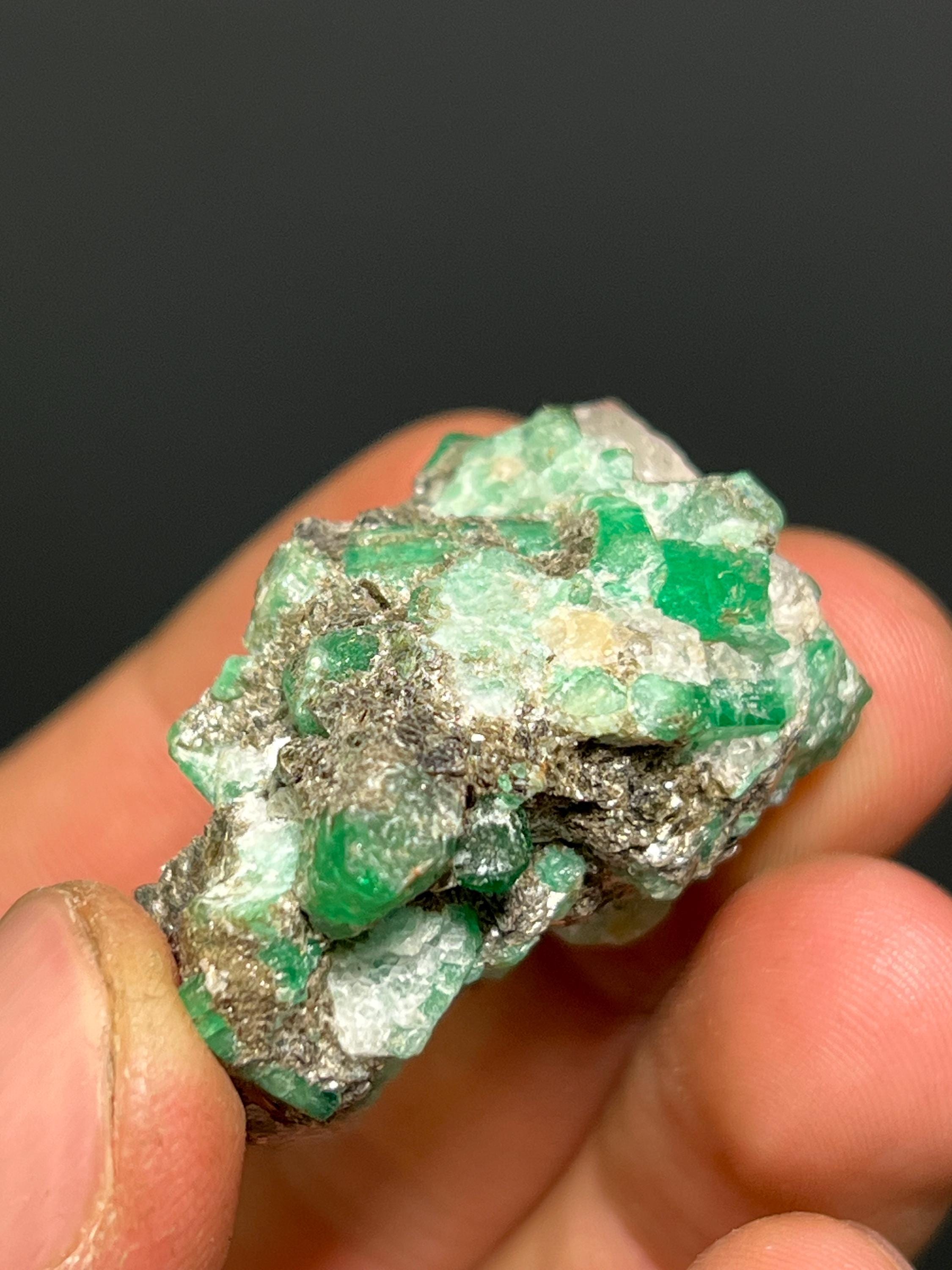 Beryl Var. Emerald With Pyrite And Quartz - Brazil - Crystal Gemstone AE 