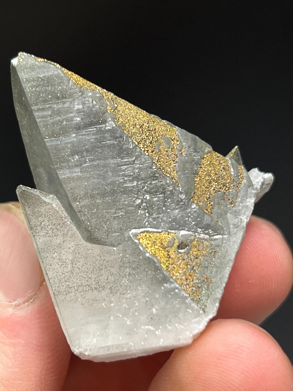 Chalcopyrite On Gray Crystal Calcite - Crystal Gemstone AE 
