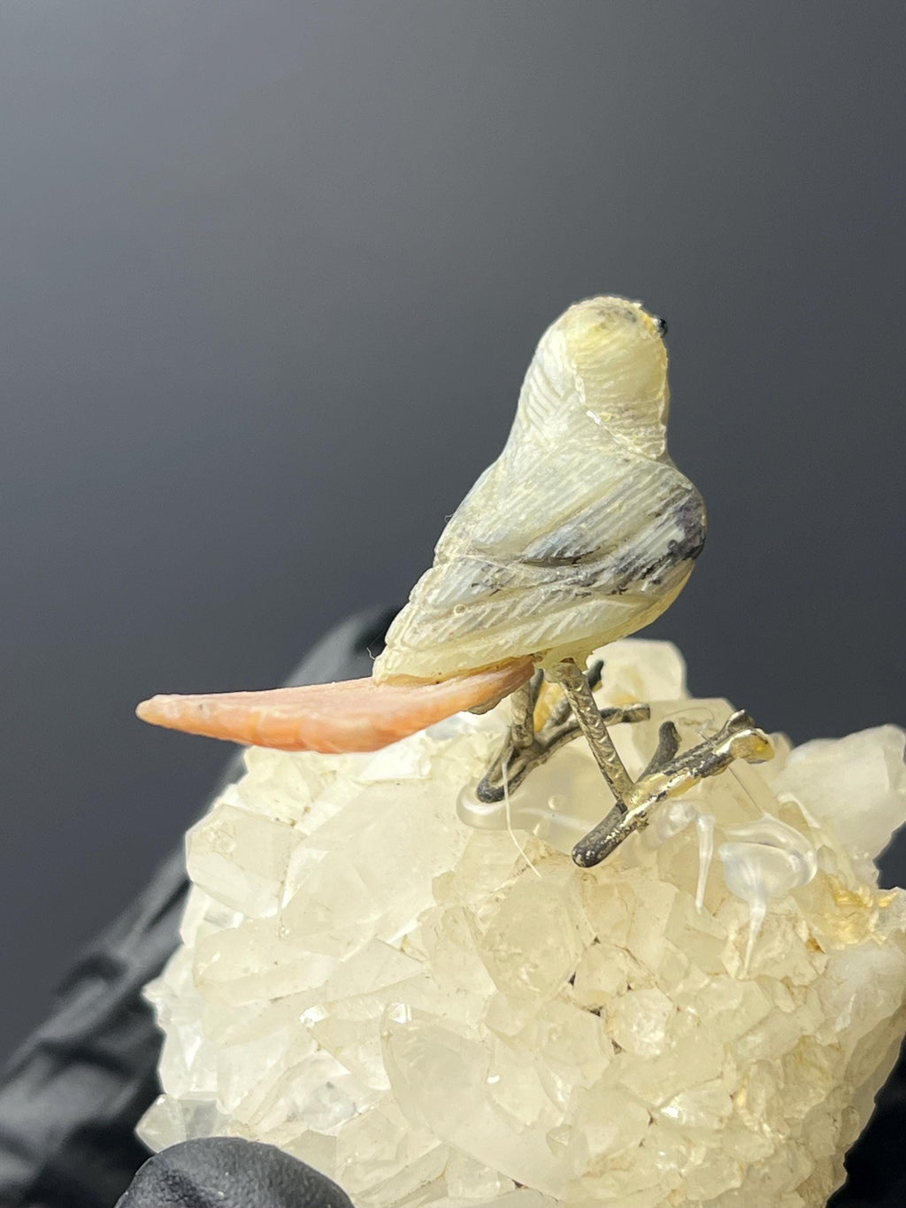 Crystal Quartz On Natural Stone Bird - Crystal Gemstone AE 