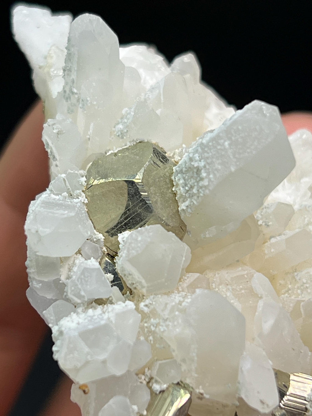 Pyrite And Calcite On Crystal Quartz - Crystal Gemstone AE 