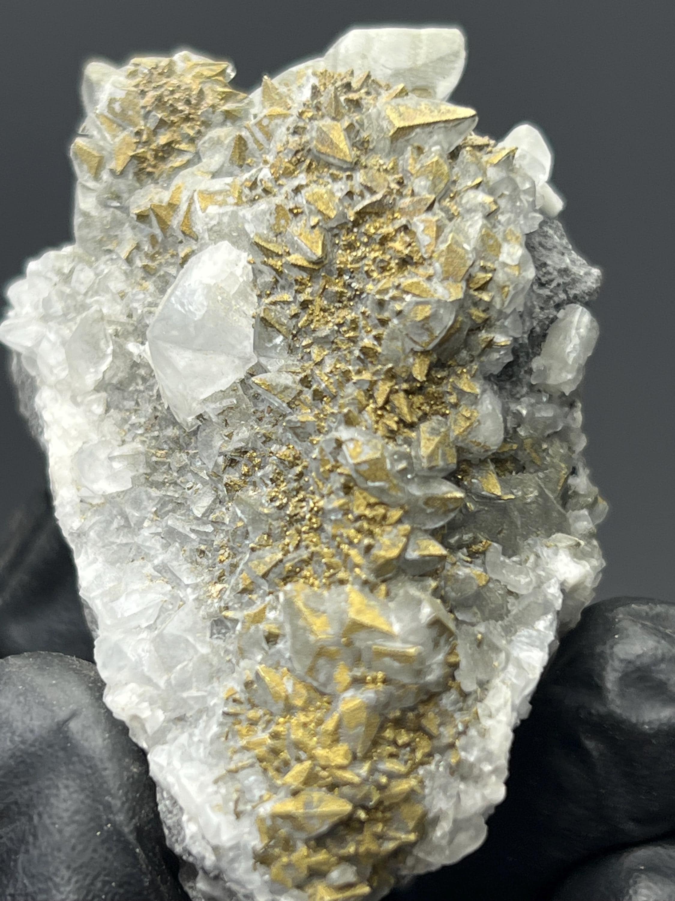 Chalcopyrite on Calcite Specimen - West Anatolia Mineral Display - Crystal Gemstone AE 