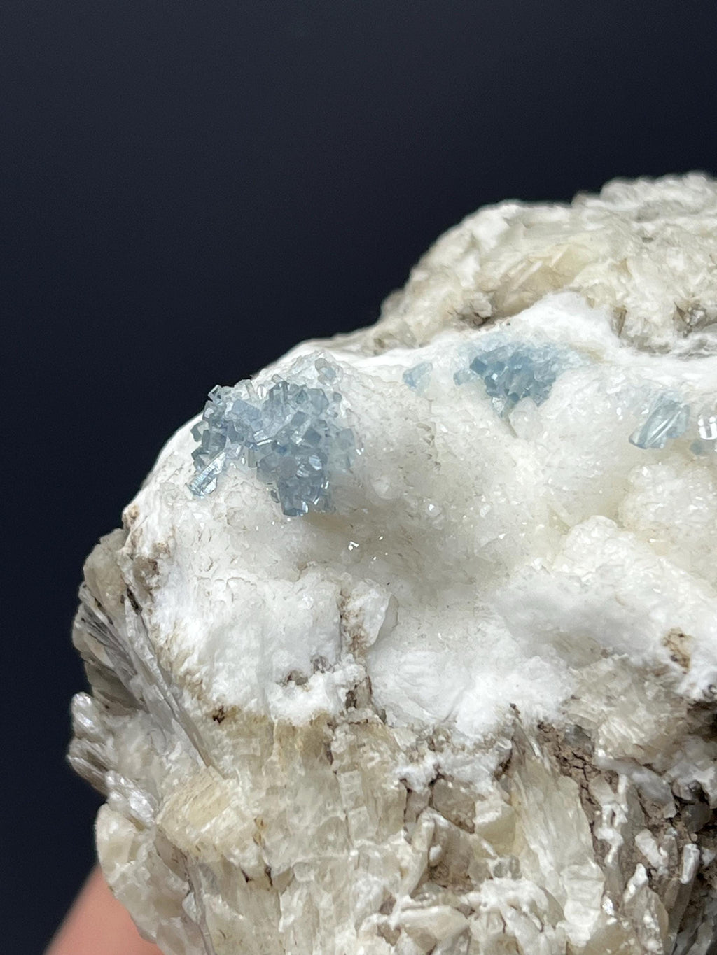 Blue Celestine Cluster On Snow White Baryte Covered Colemanite - Crystal Gemstone AE 