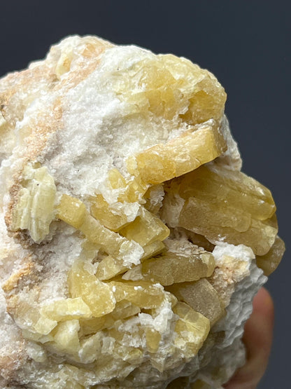 Yellow Barite On Calcite - Crystal Gemstone AE 