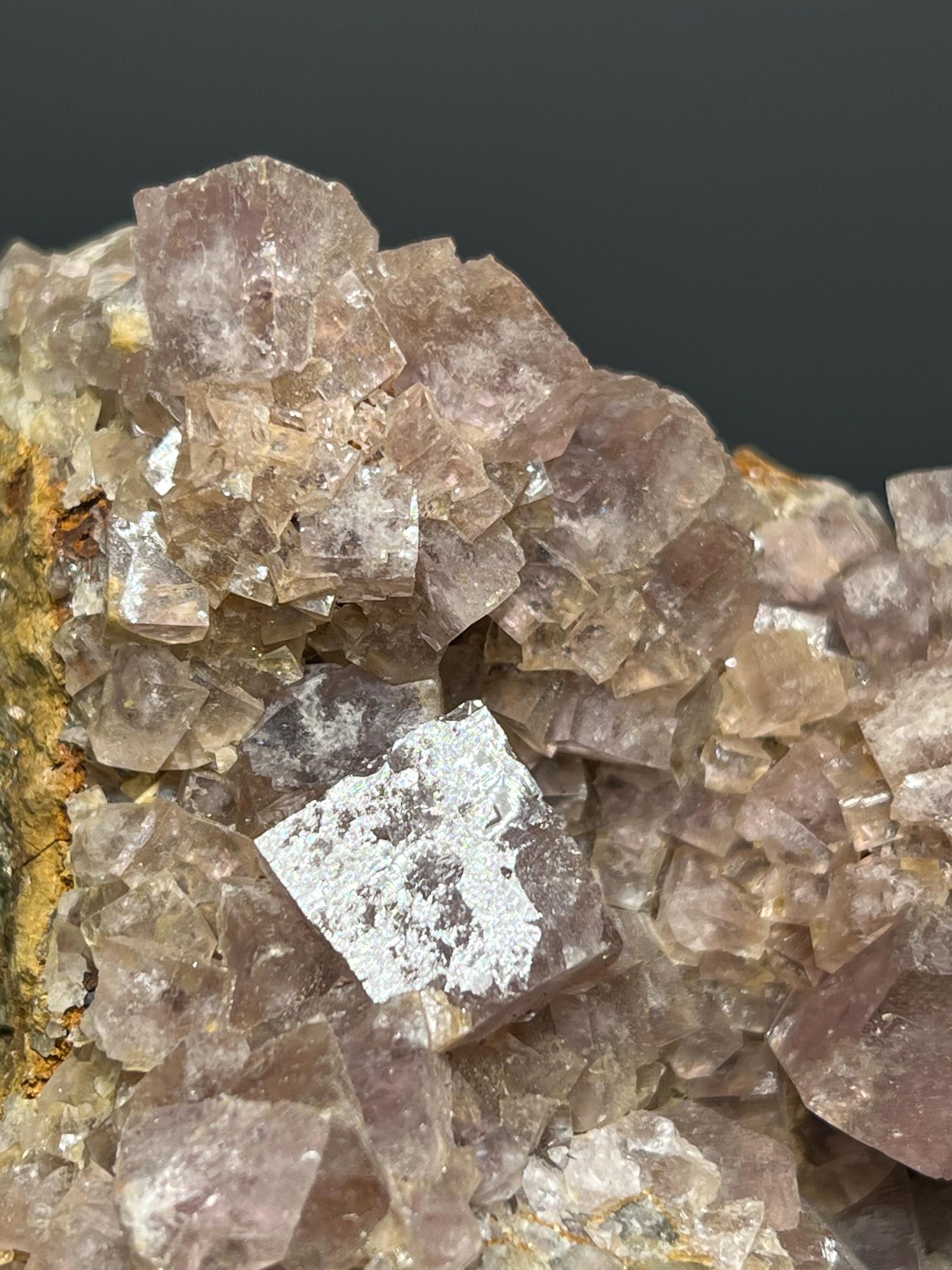 Pink Cubic Fluorite On Pyrite - USA - Crystal Gemstone AE 