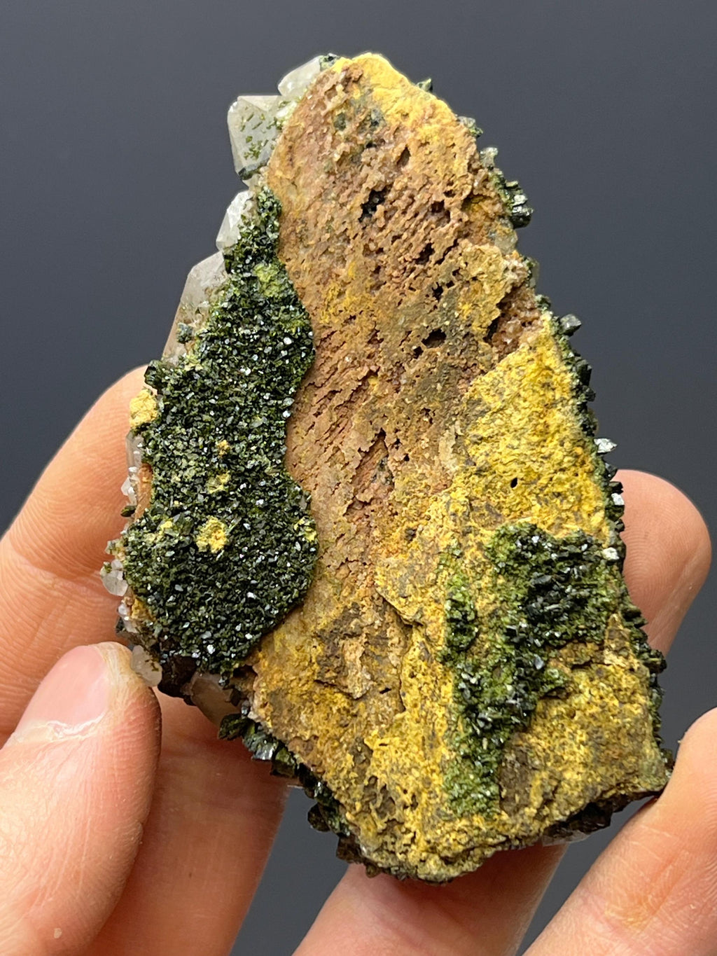 Dark Green Epidote With Chlorite Quartz - Crystal Gemstone AE 