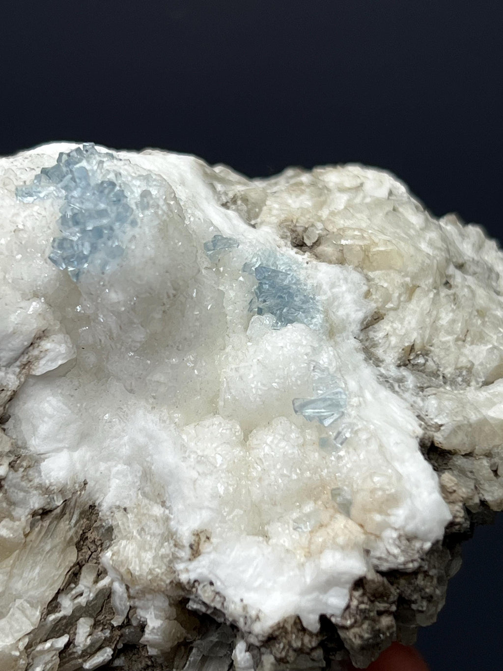 Blue Celestine Cluster On Snow White Baryte Covered Colemanite - Crystal Gemstone AE 