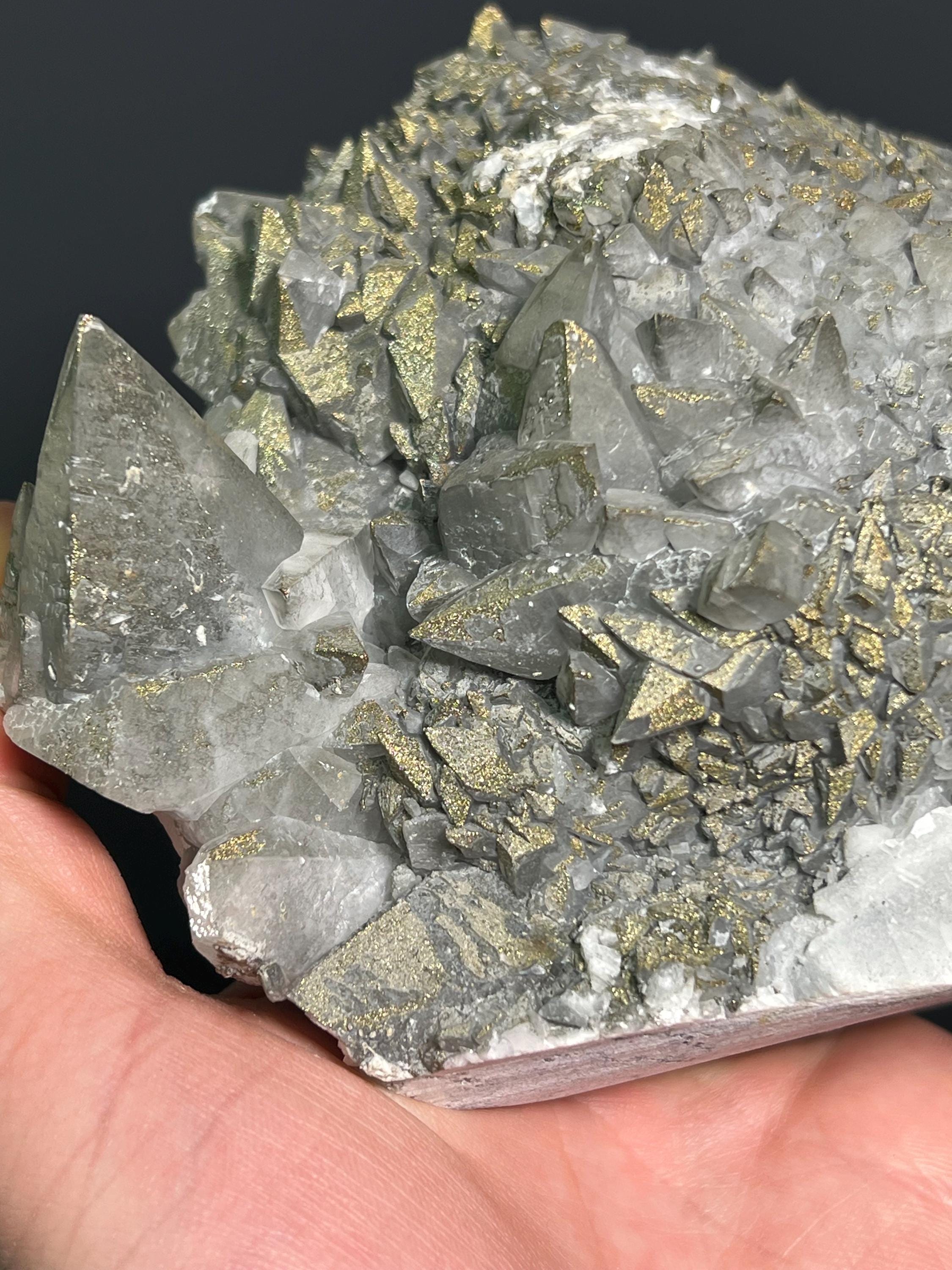 Chalcopyrite On Gray Crystal Calcite - Crystal Gemstone AE 