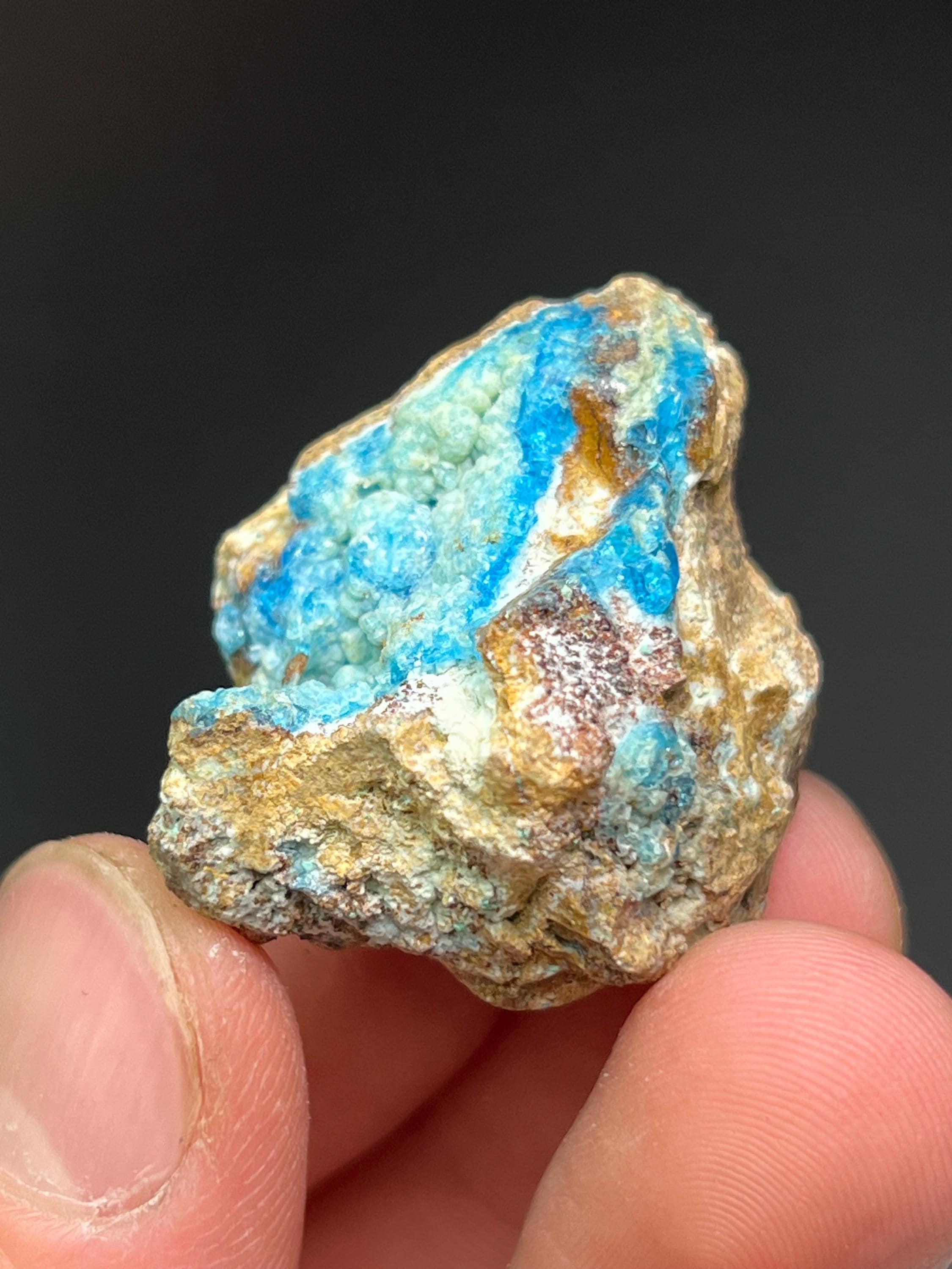 Blue Veszelyite Crystals on Botryoidal Hemimorphite - Crystal Gemstone AE 