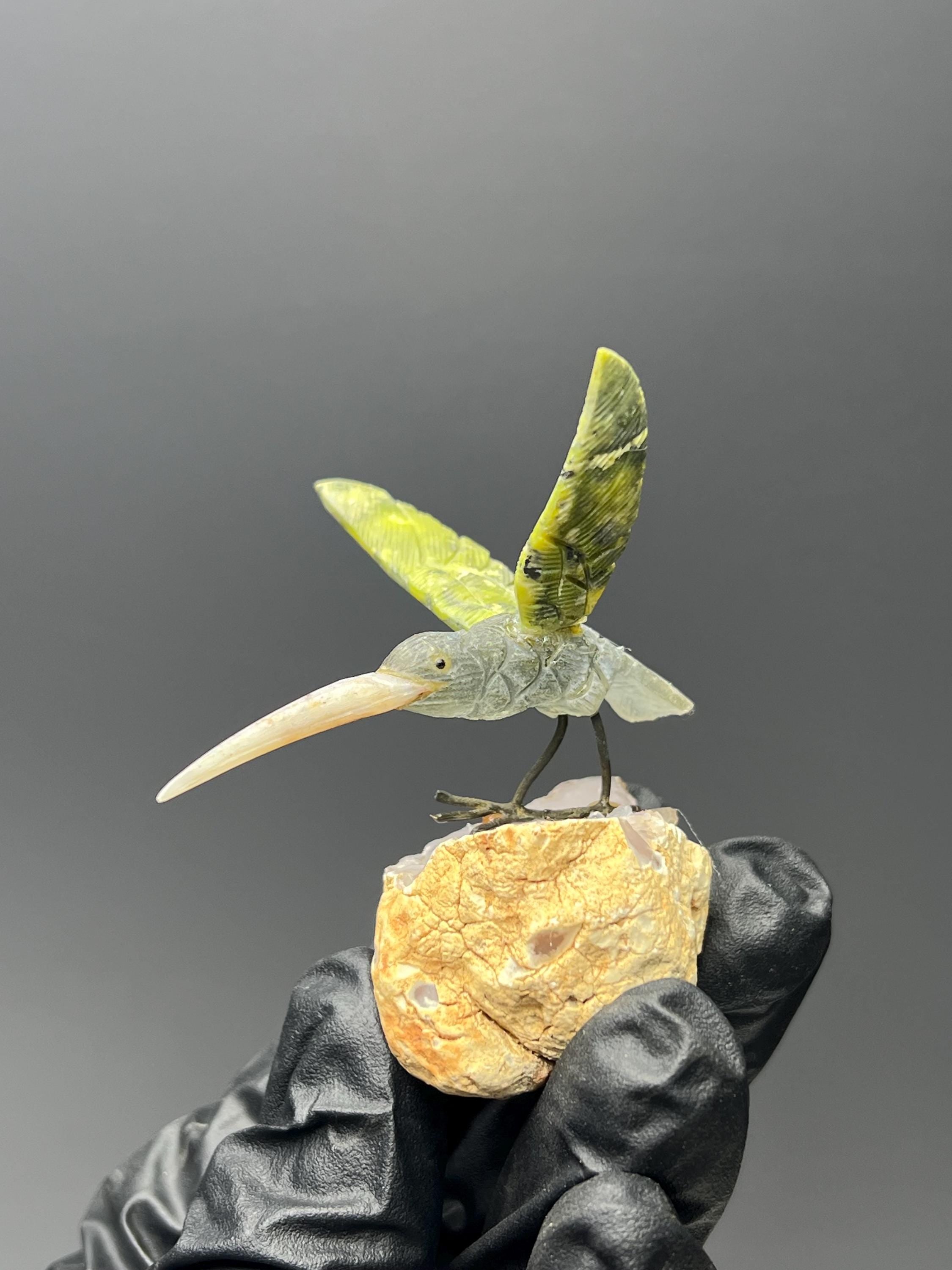 Natural Stone Bird On Chalcedony Stone - Crystal Gemstone AE 