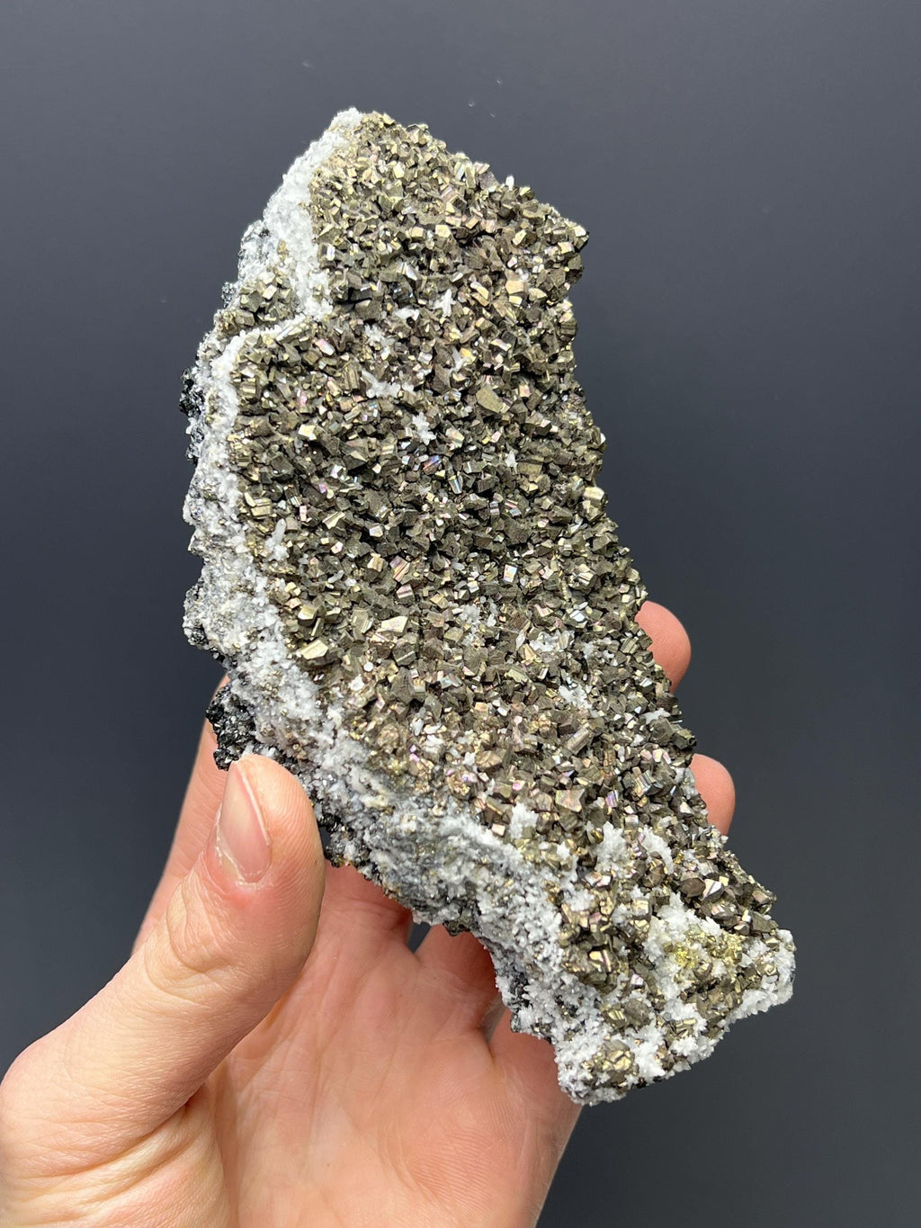 Rainbow Pyrite With Crystal Quartz - Crystal Gemstone AE 