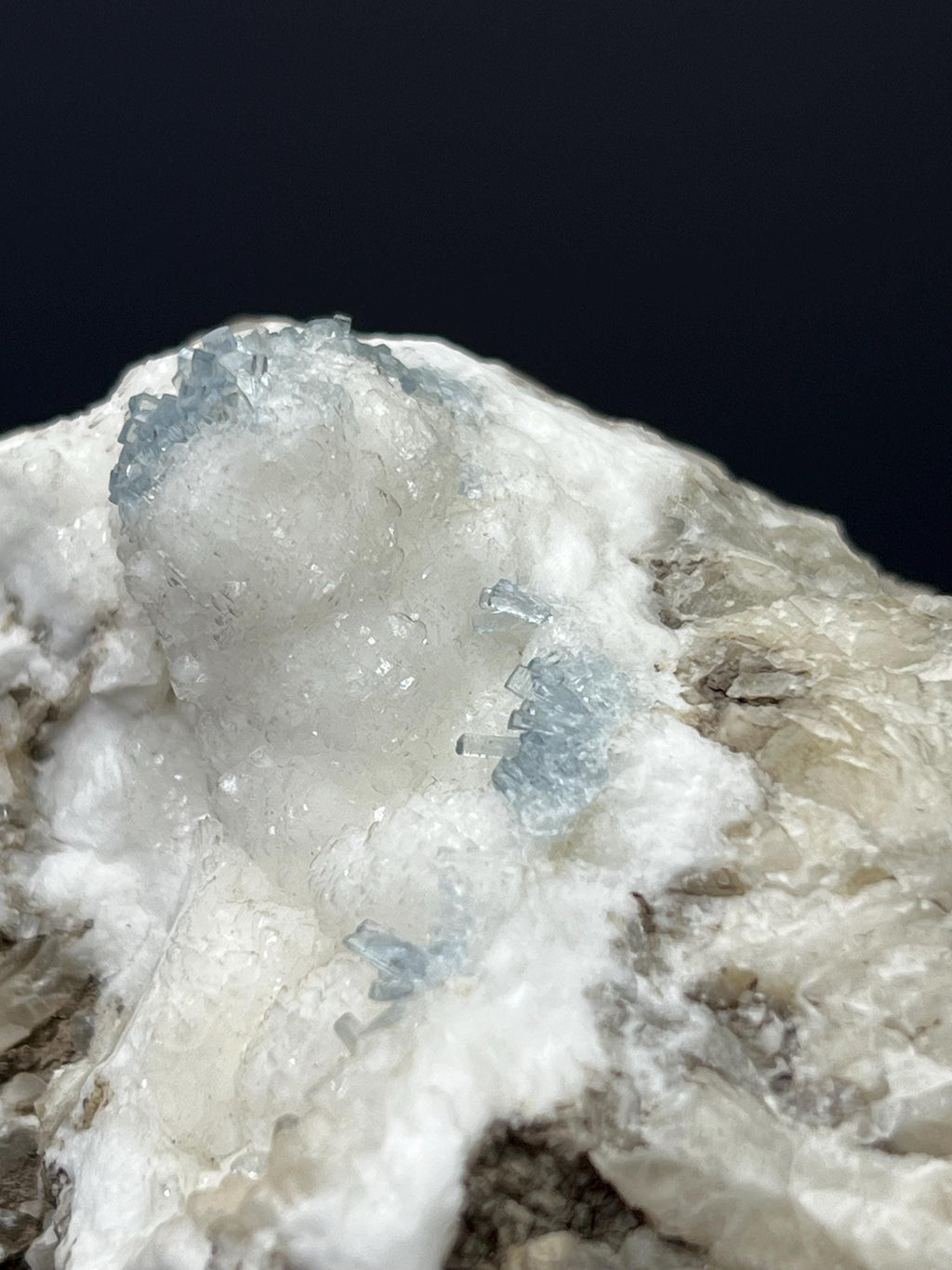 Blue Celestine Cluster On Snow White Baryte Covered Colemanite - Crystal Gemstone AE 