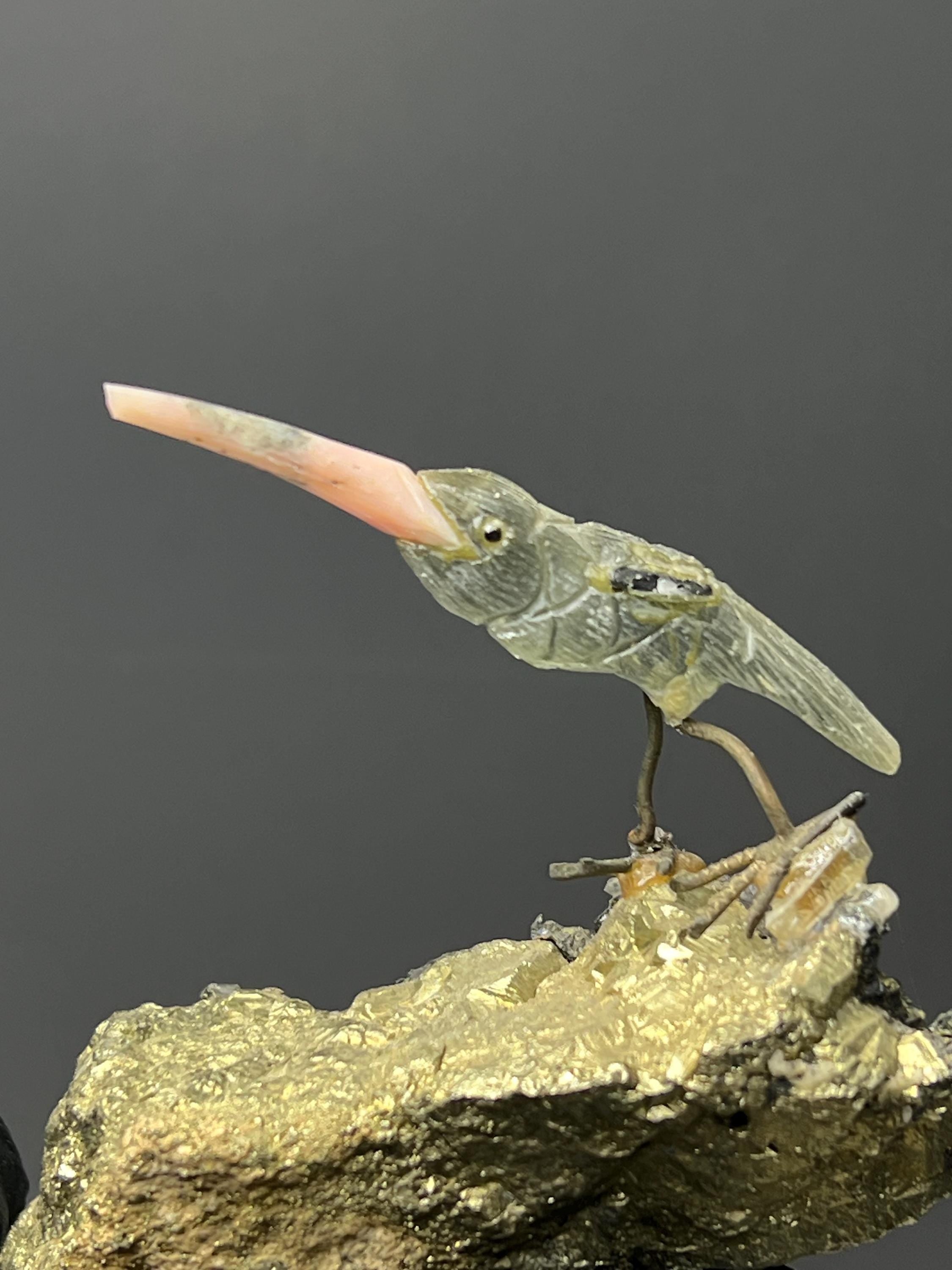 Pyrite And Galena Stone With Natural Stone Bird - Crystal Gemstone AE 