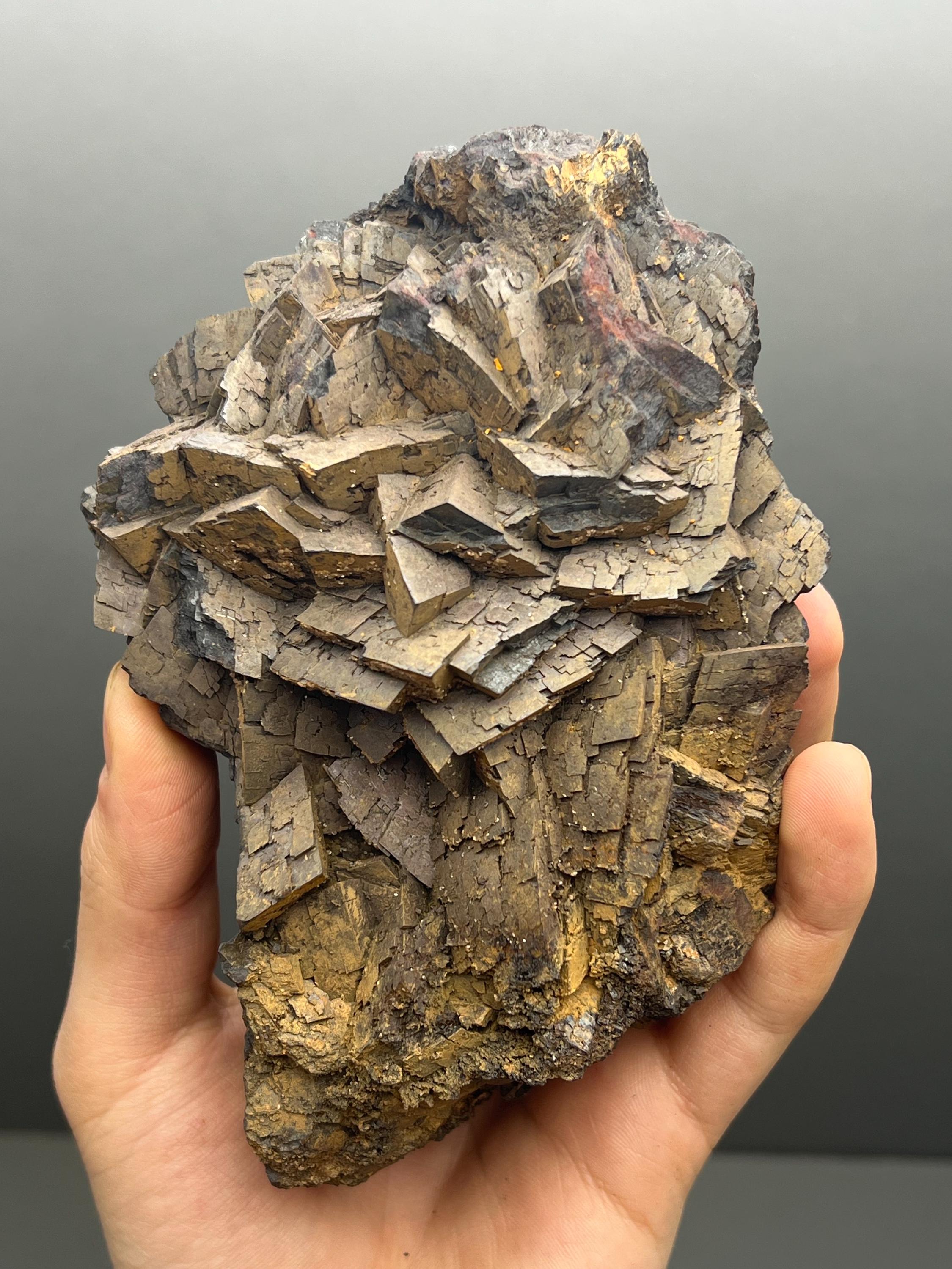 Calcite And Limonite On Iron Siderite - Crystal Gemstone AE 