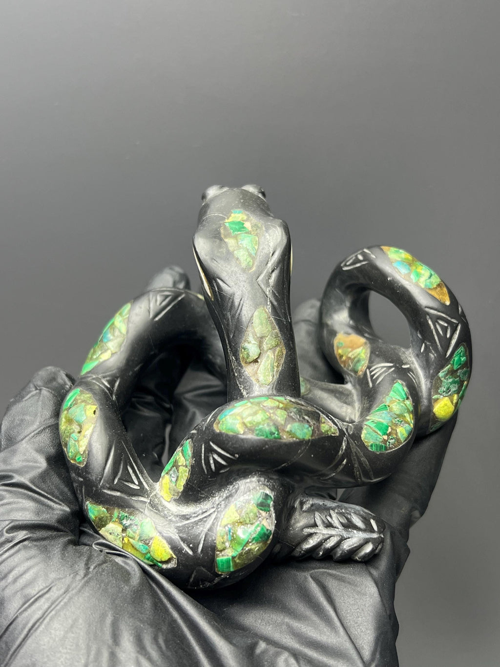 Natural Stone Snake, Malachite With Bassalt - Crystal Gemstone AE 