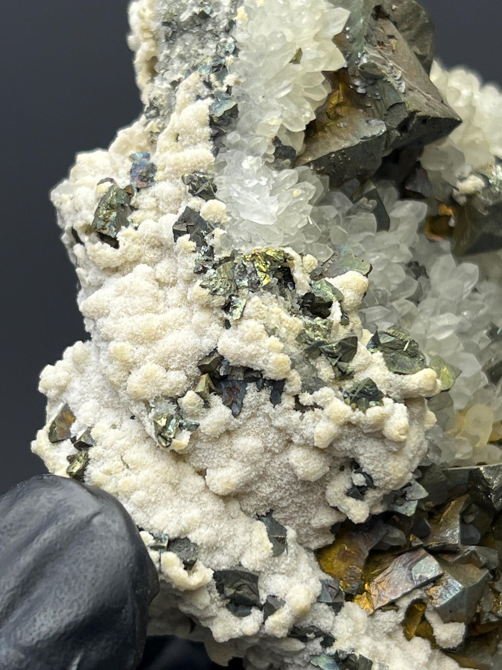 Very Very Special!! Chalcopyrite With Crystal Calcite And Crystal Quartz - Crystal Gemstone AE 