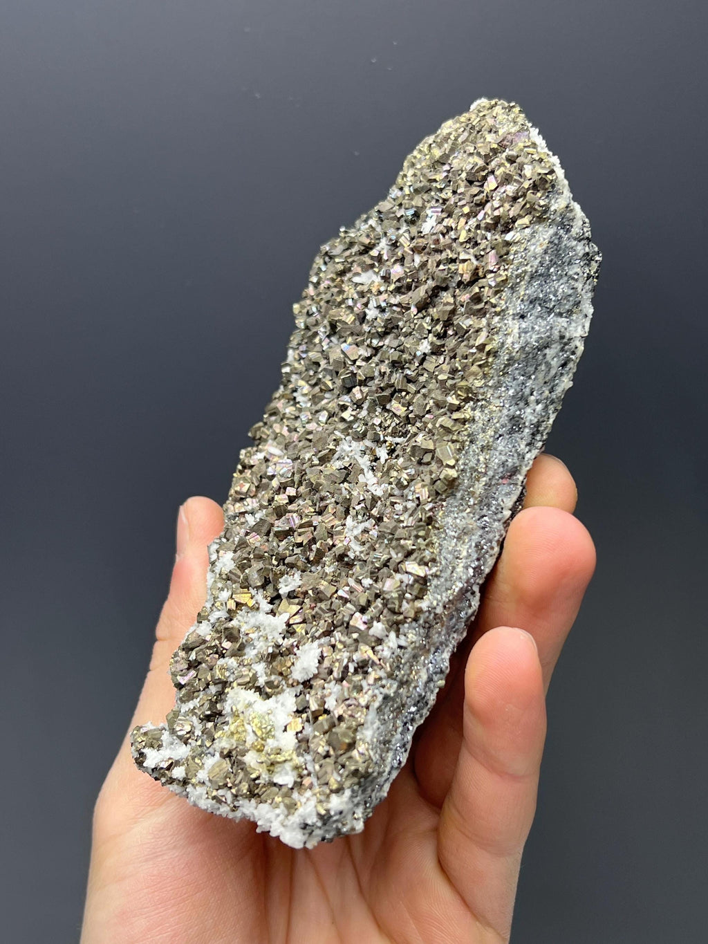 Rainbow Pyrite With Crystal Quartz - Crystal Gemstone AE 