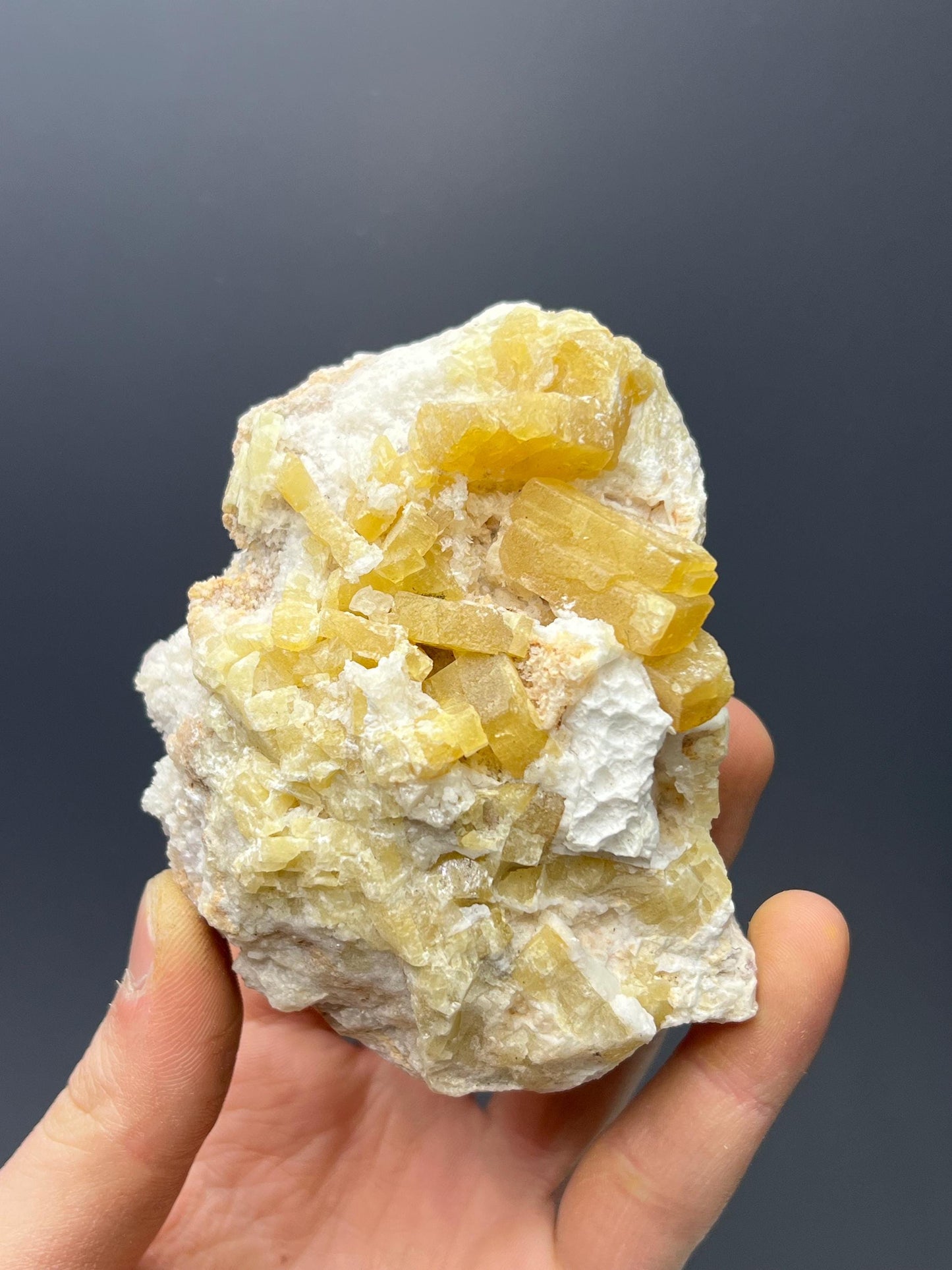 Yellow Barite On Calcite - Crystal Gemstone AE 