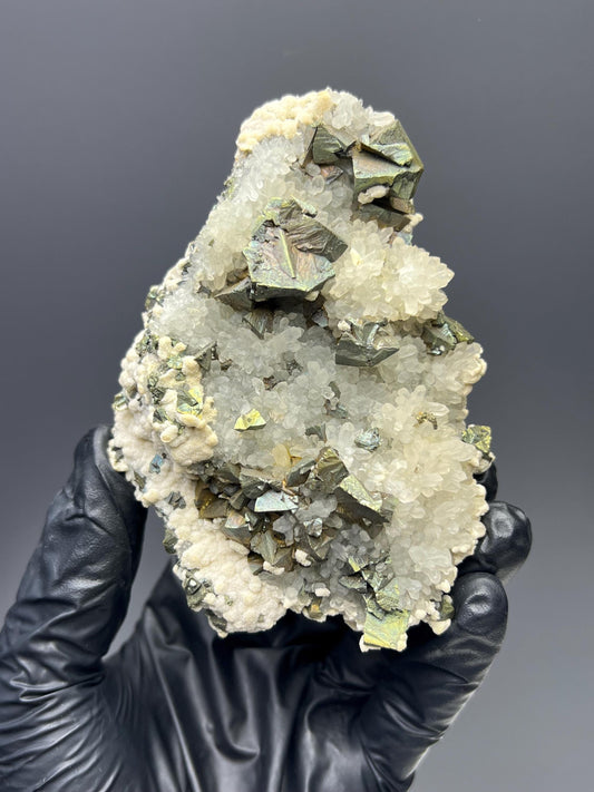 Very Very Special!! Chalcopyrite With Crystal Calcite And Crystal Quartz - Crystal Gemstone AE 