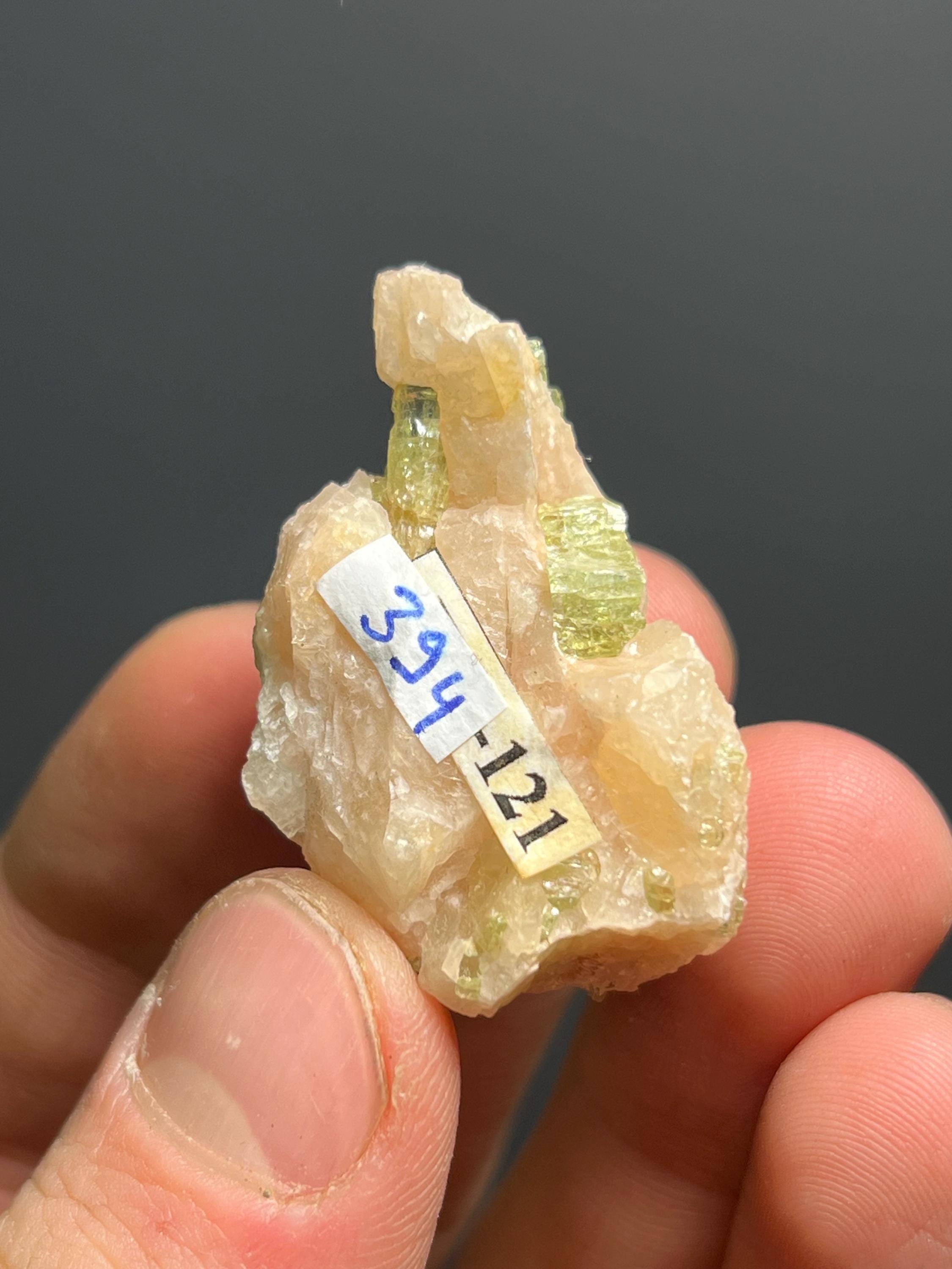 Apatite On Calcite Specimen, 24gram - Crystal Gemstone AE 