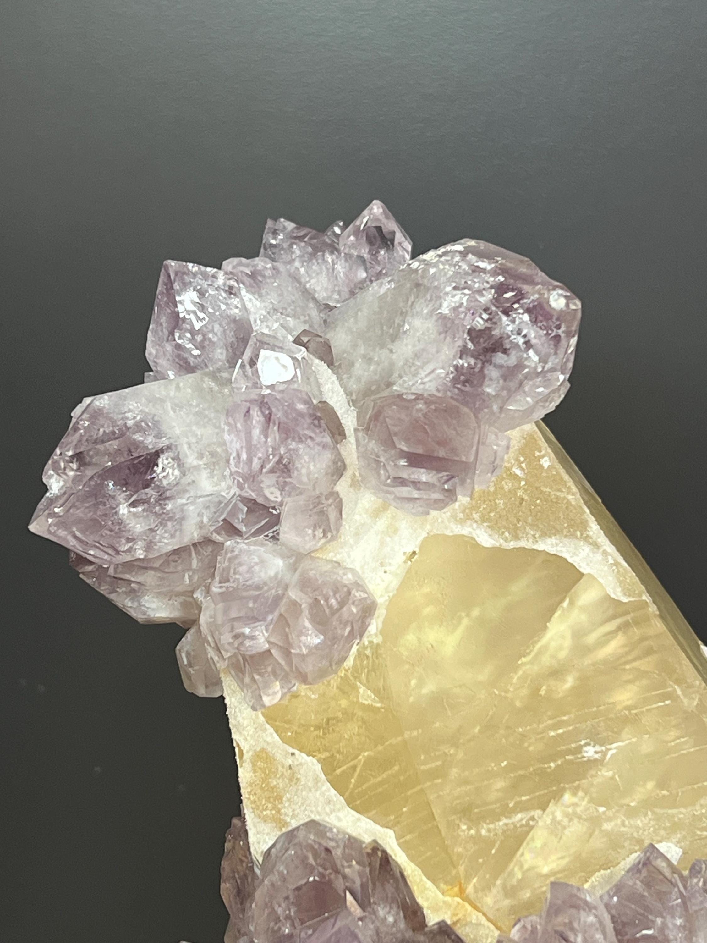 Museum Quality Very Rare Amethyst On Calcite - Crystal Gemstone AE 
