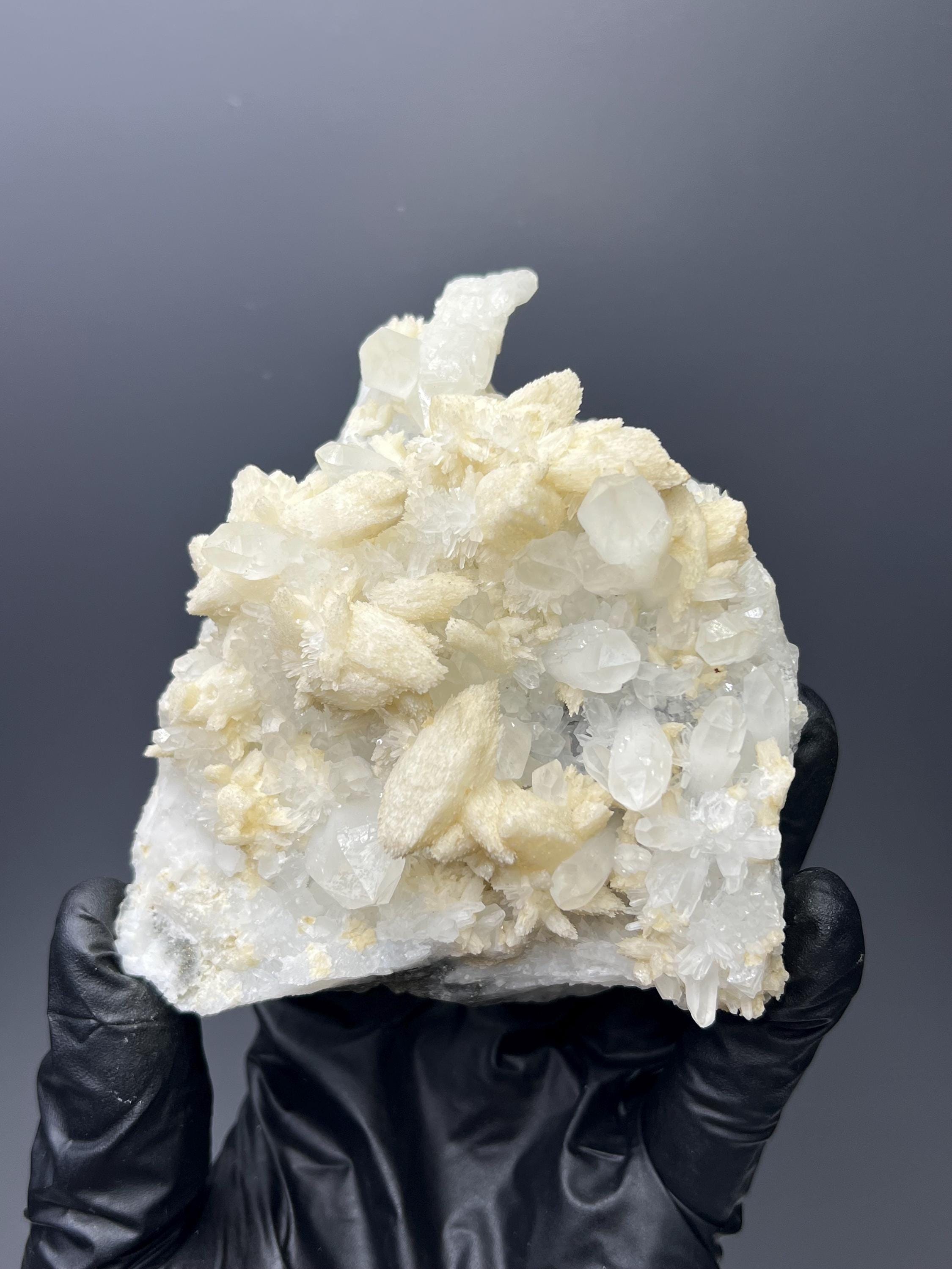 Snow Crystal Calcite With Crystal Quartz - Crystal Gemstone AE 