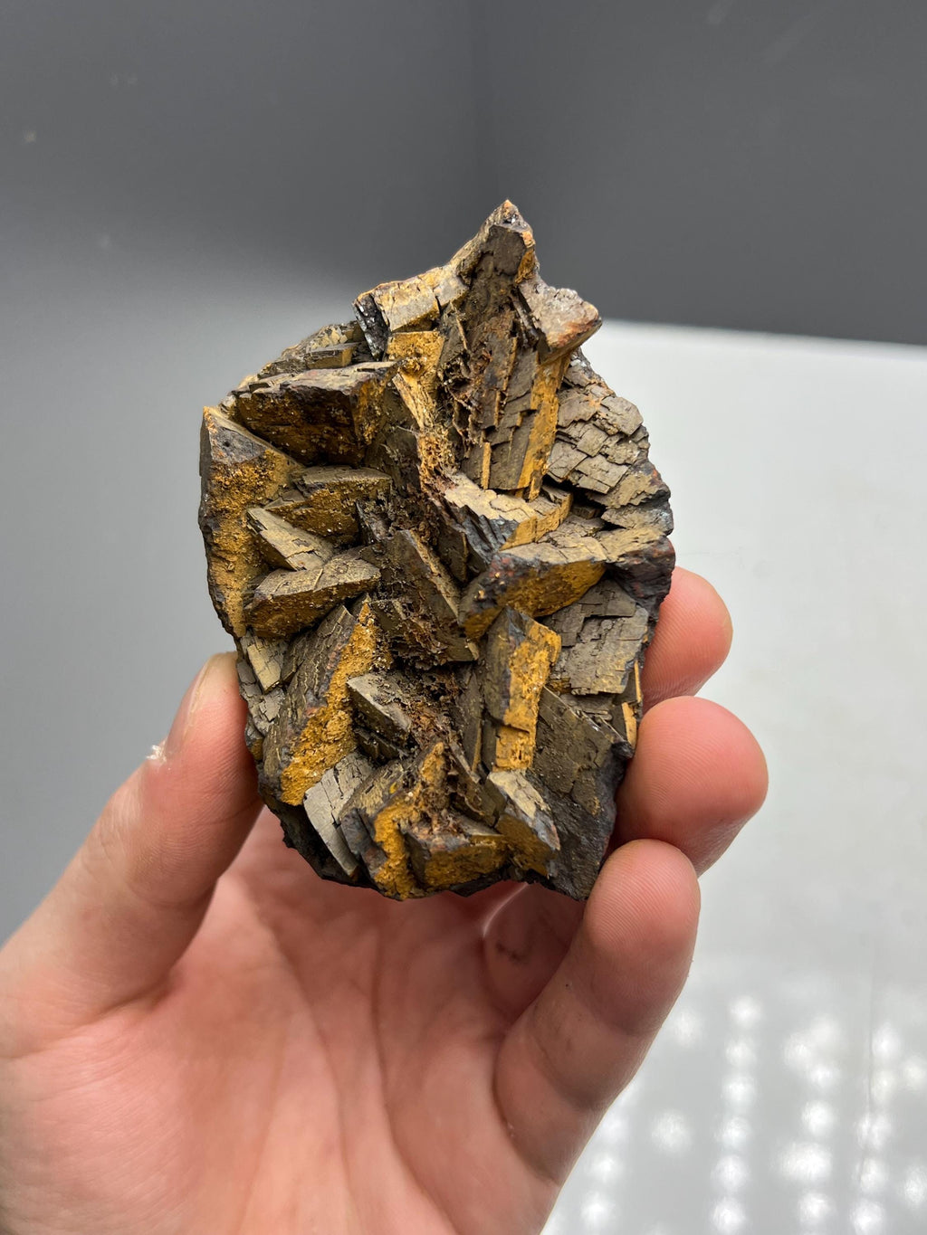 Very Special, Very showy calcite and limonite on Iron Siderite, From Turkey - Crystal Gemstone AE 