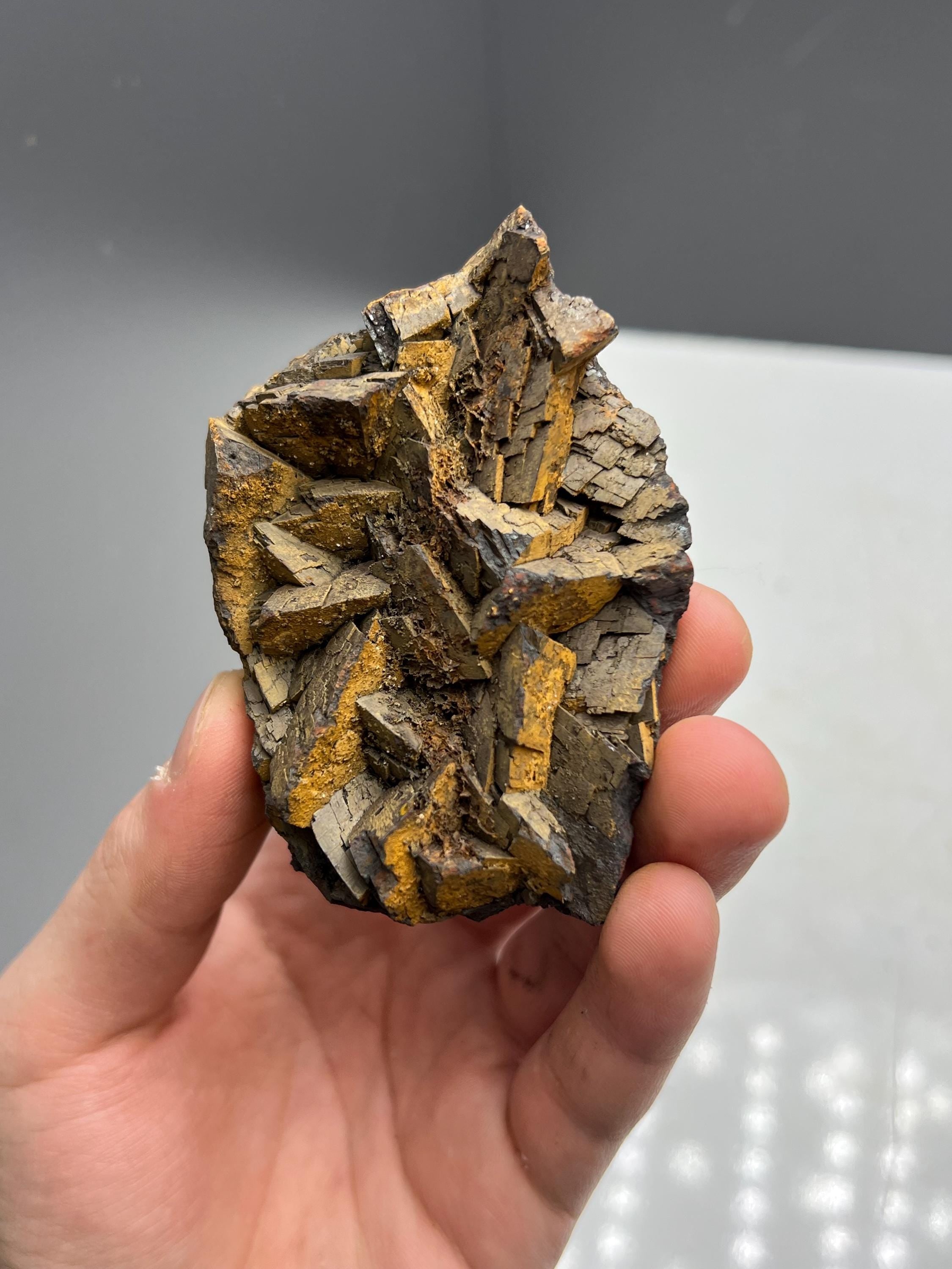 Very Special, Very showy calcite and limonite on Iron Siderite, From Turkey - Crystal Gemstone AE 