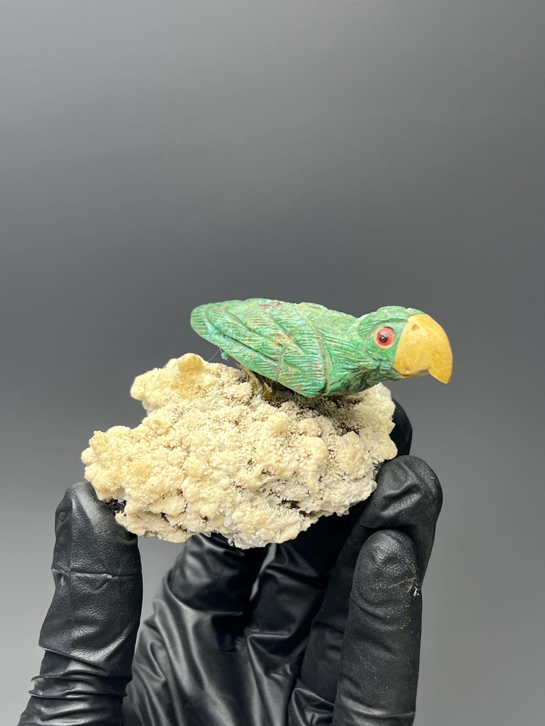 Calcite And Galena Stone With Natural Stone Bird - Crystal Gemstone AE 