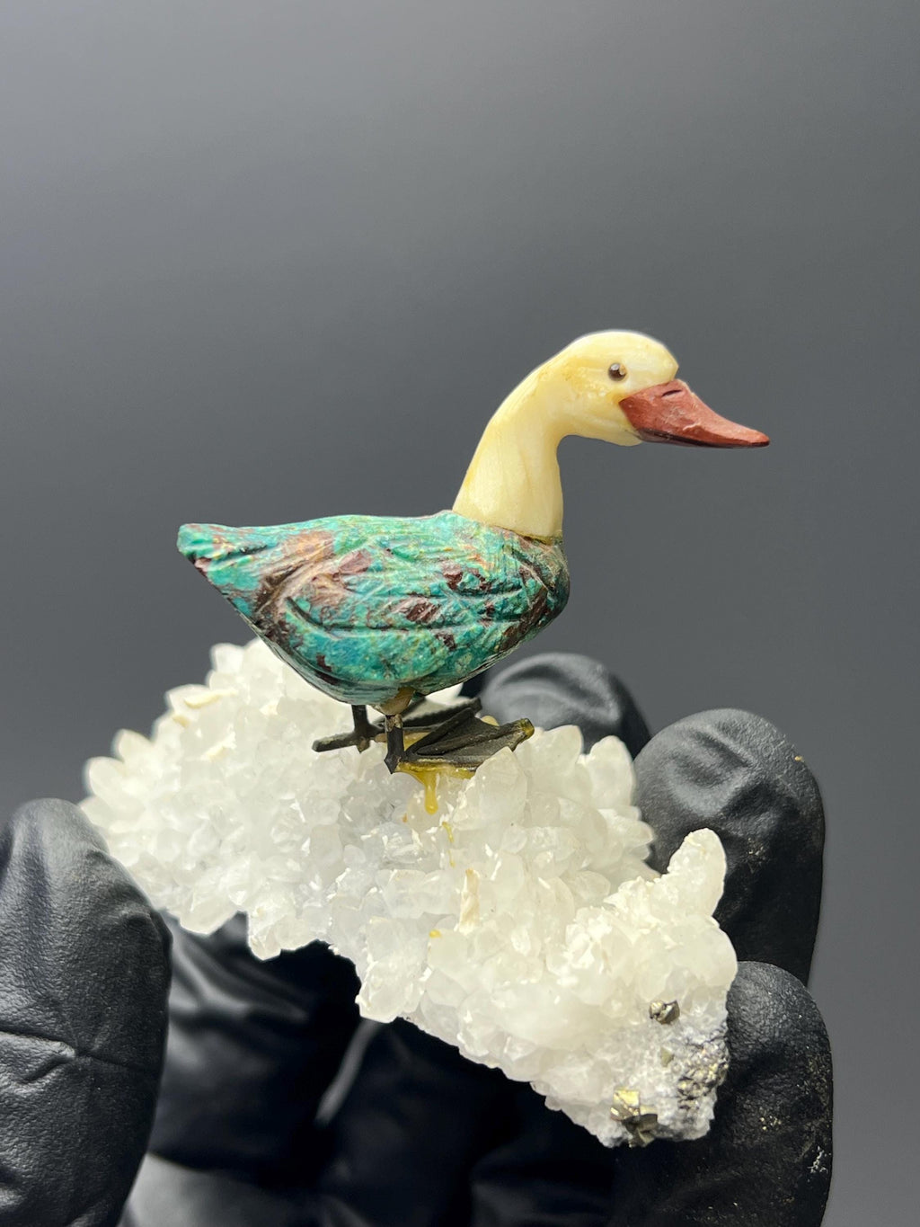 Crystal Quartz And Galena With Natural Stone Bird - Crystal Gemstone AE 
