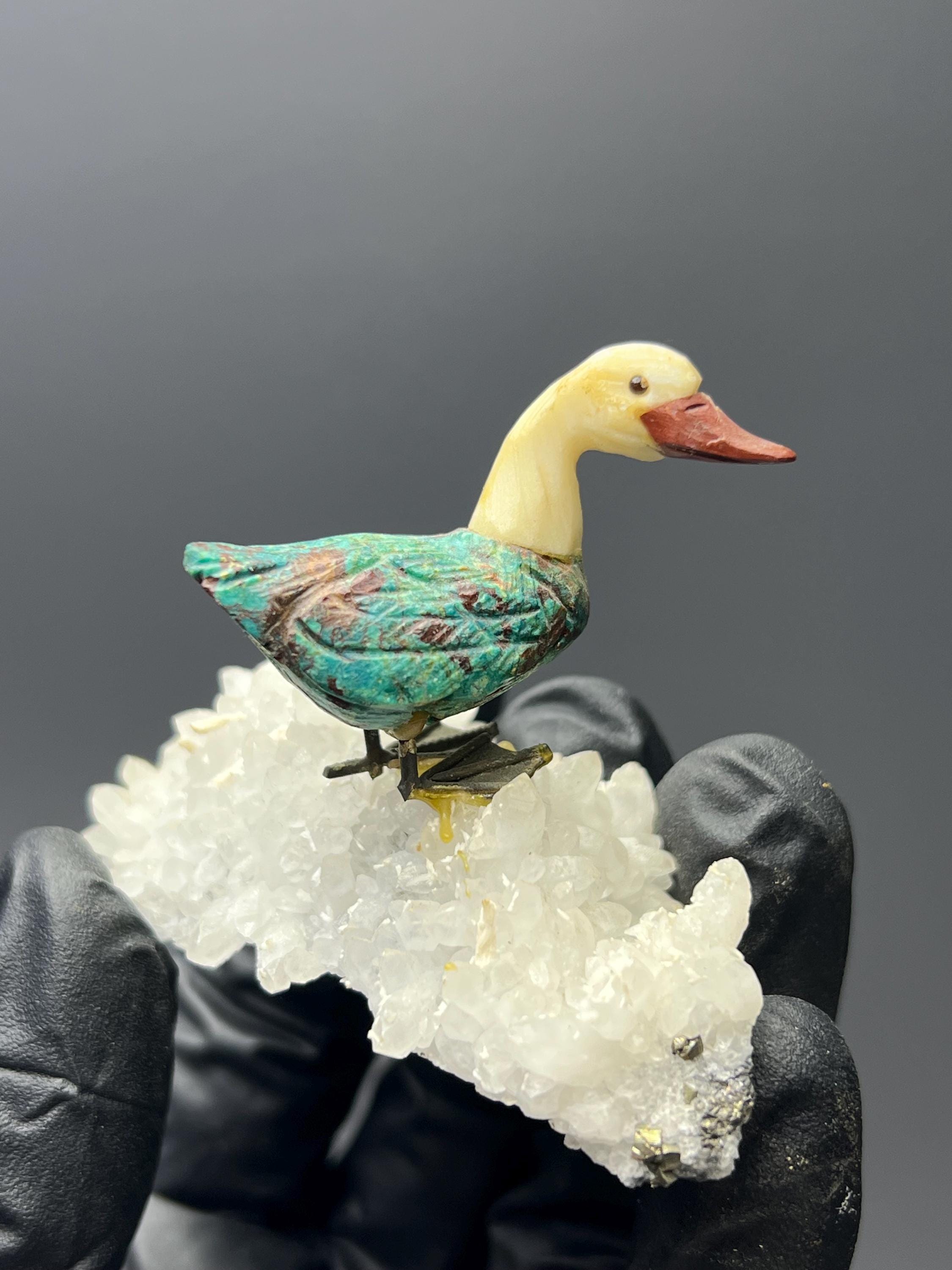 Crystal Quartz And Galena With Natural Stone Bird - Crystal Gemstone AE 