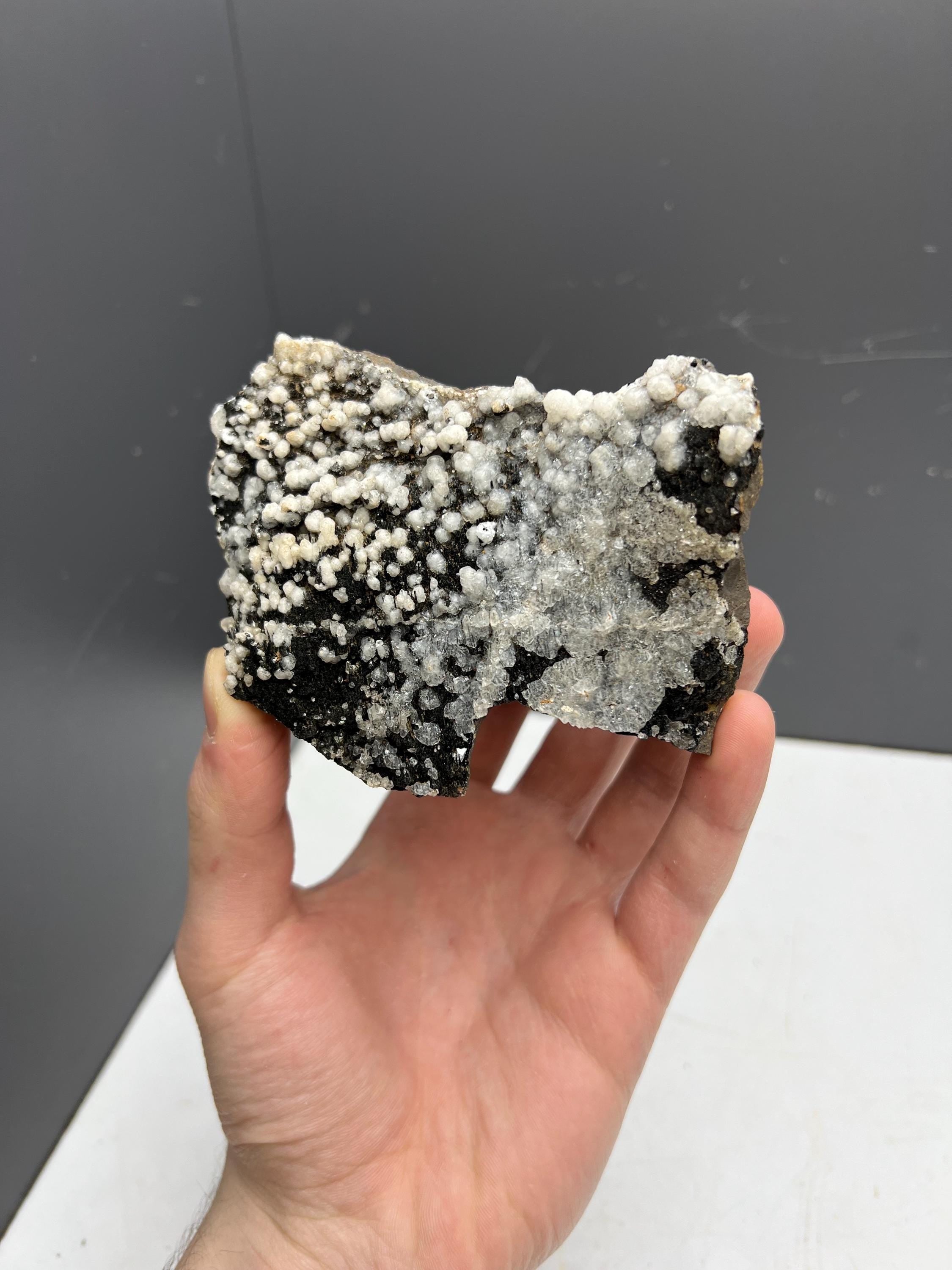 Snow Crystal Calcite on Hematite with Stalactites - Rare Turkish Mineral - Crystal Gemstone AE 