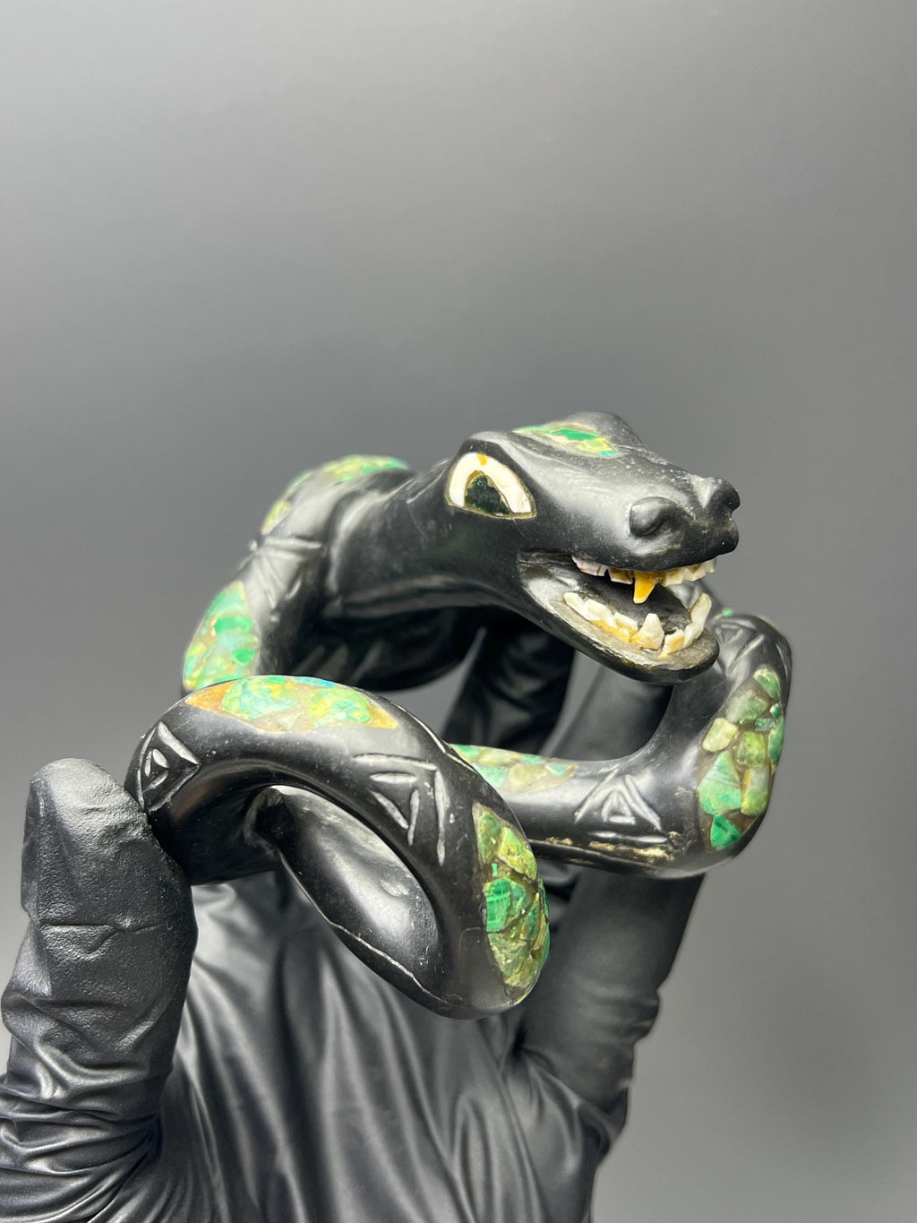 Natural Stone Snake, Malachite With Bassalt - Crystal Gemstone AE 