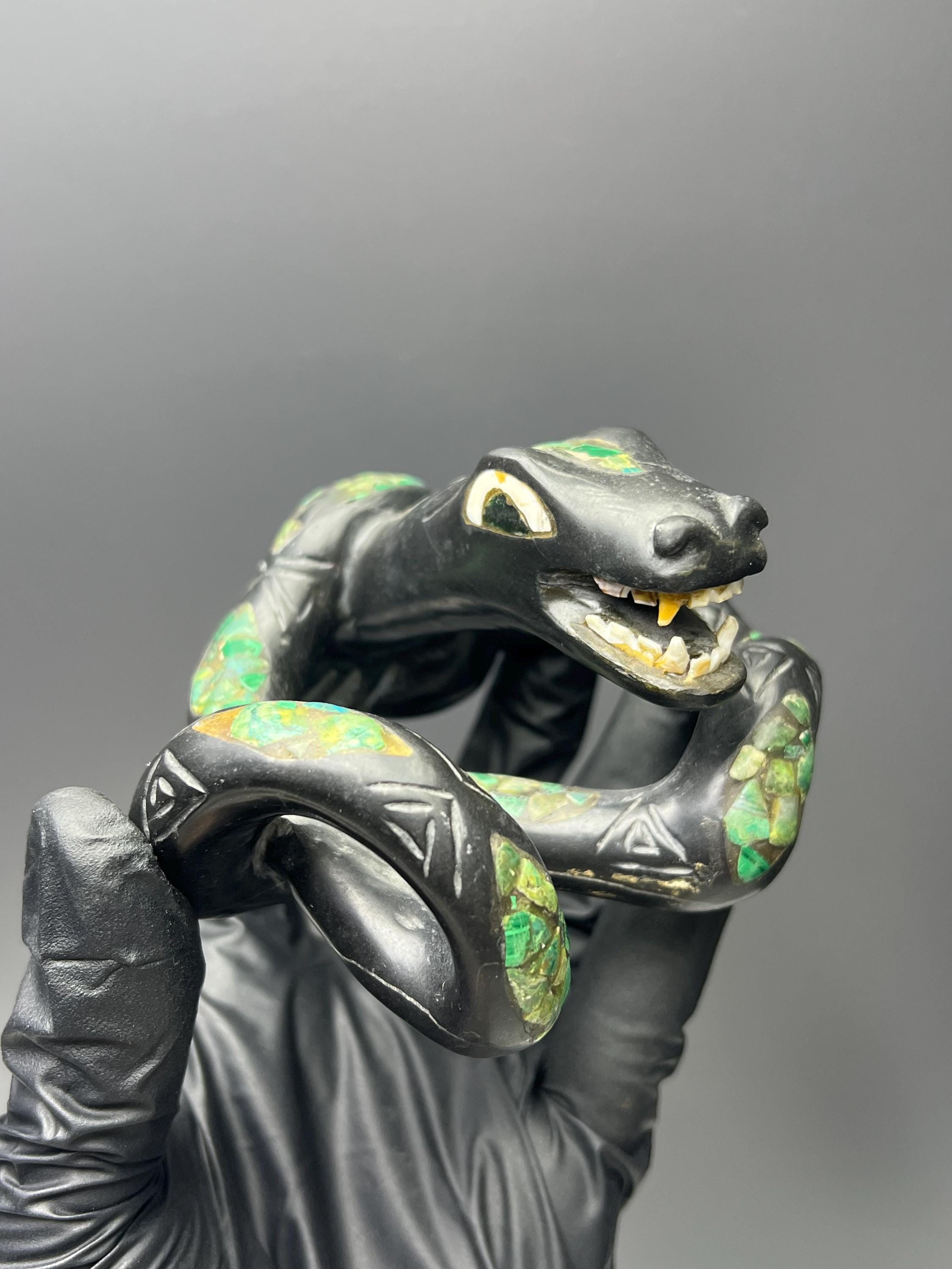 Natural Stone Snake, Malachite With Bassalt - Crystal Gemstone AE 