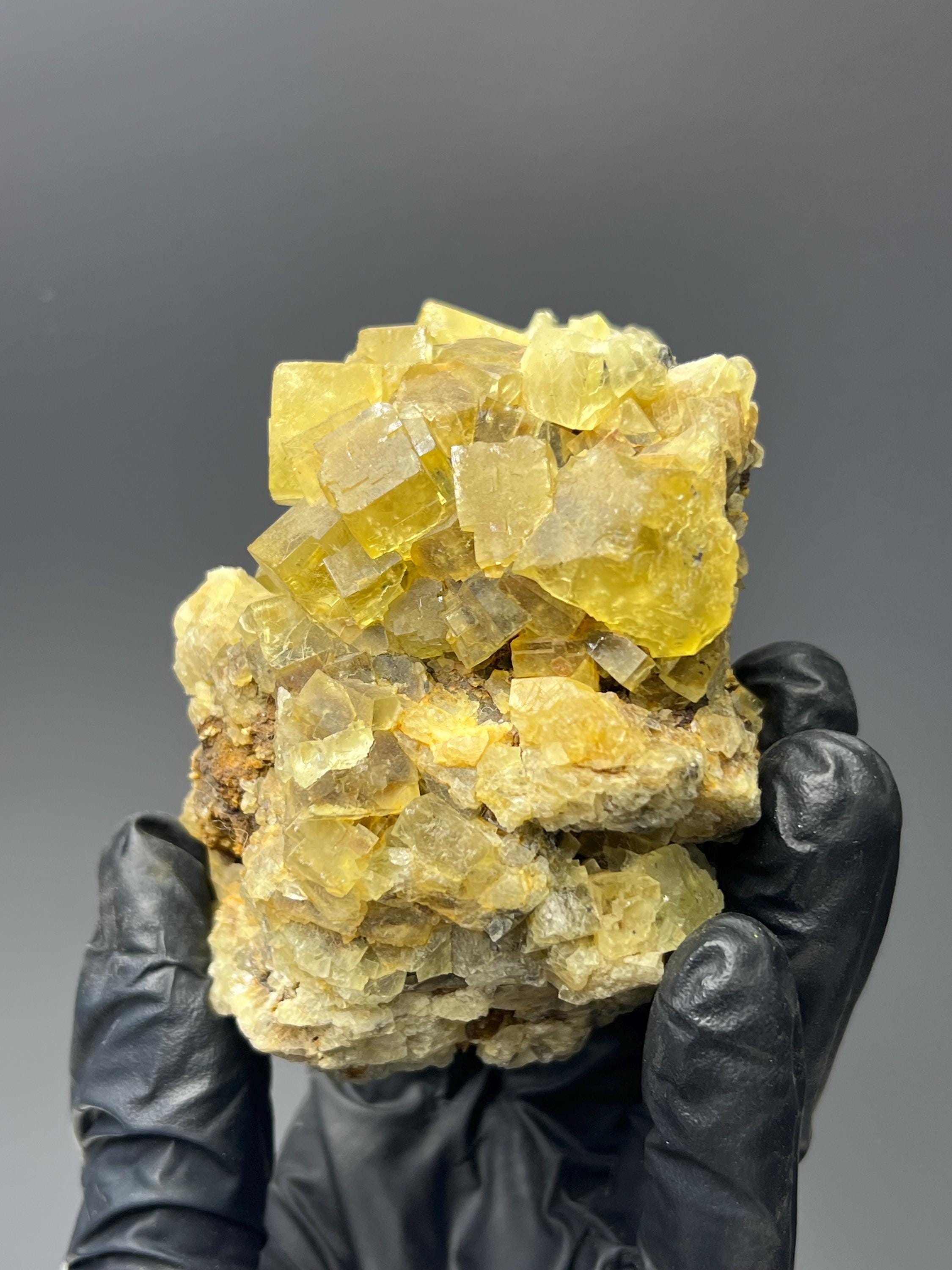 Yellow Cubic Fluorite Specimen - Crystal Gemstone AE 