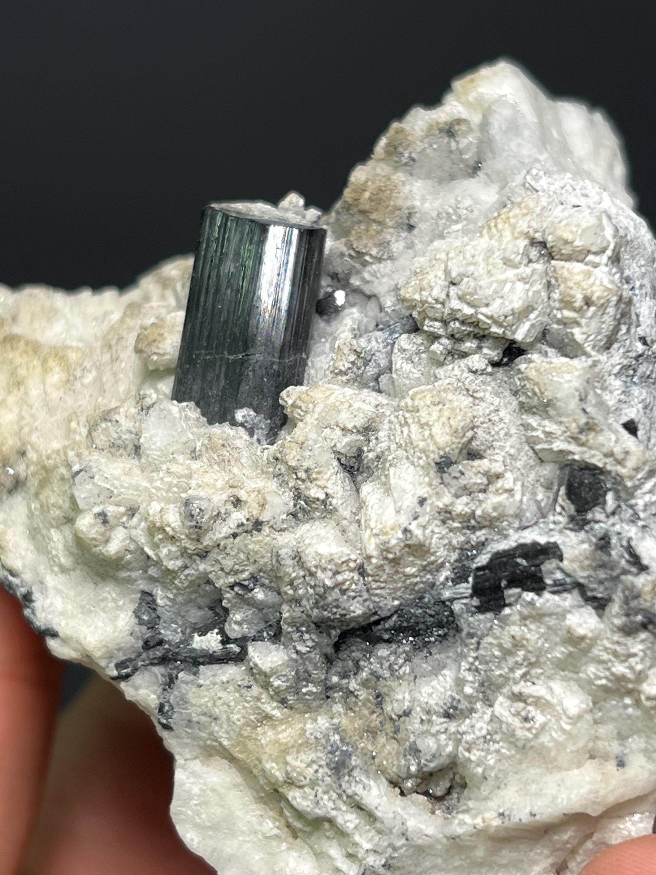 Black Tourmaline With Albite Mica Specimen - Crystal Gemstone AE 