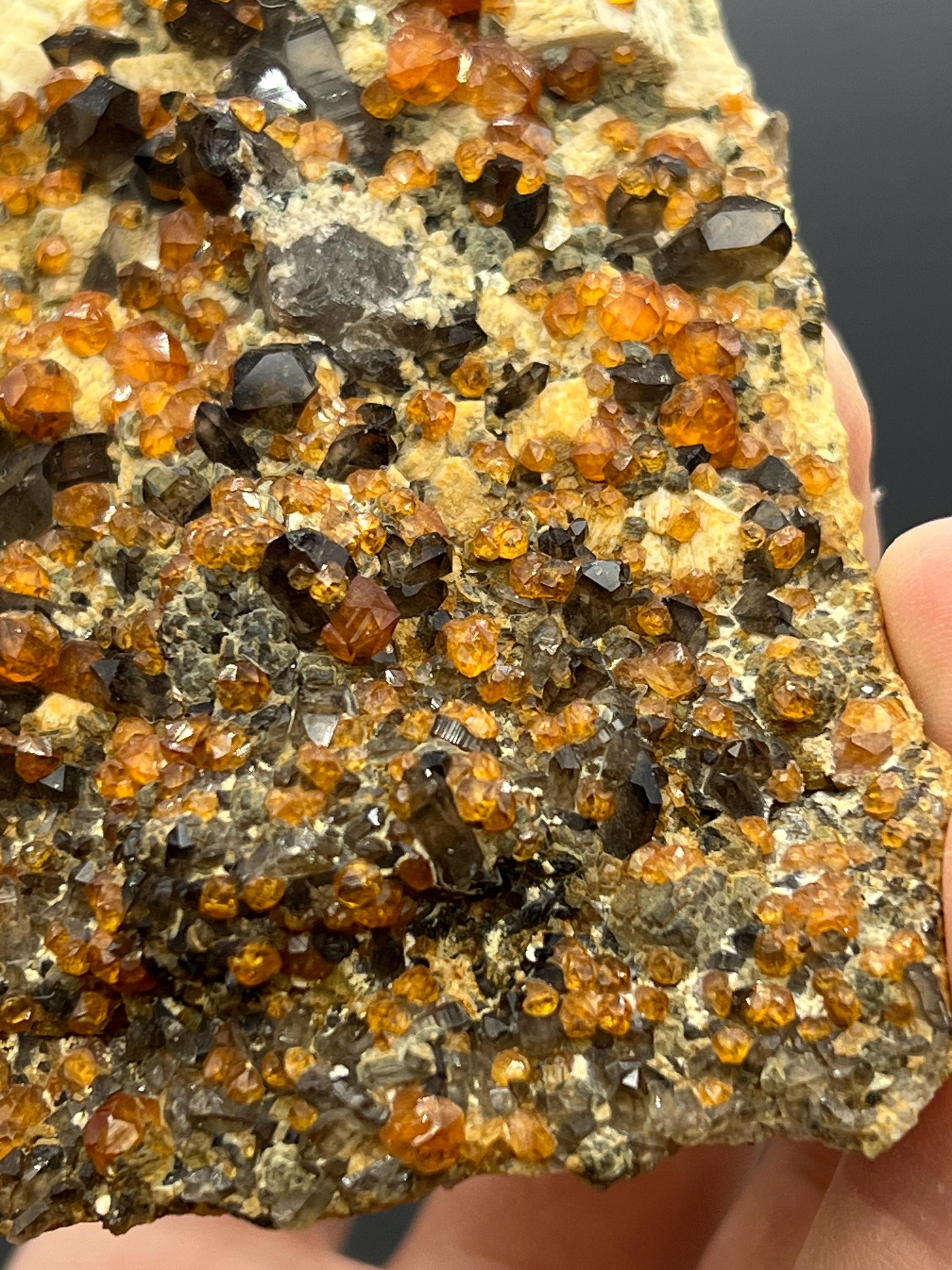 Spessarnite Garnet With Smokey Quartz, From China - Crystal Gemstone AE 