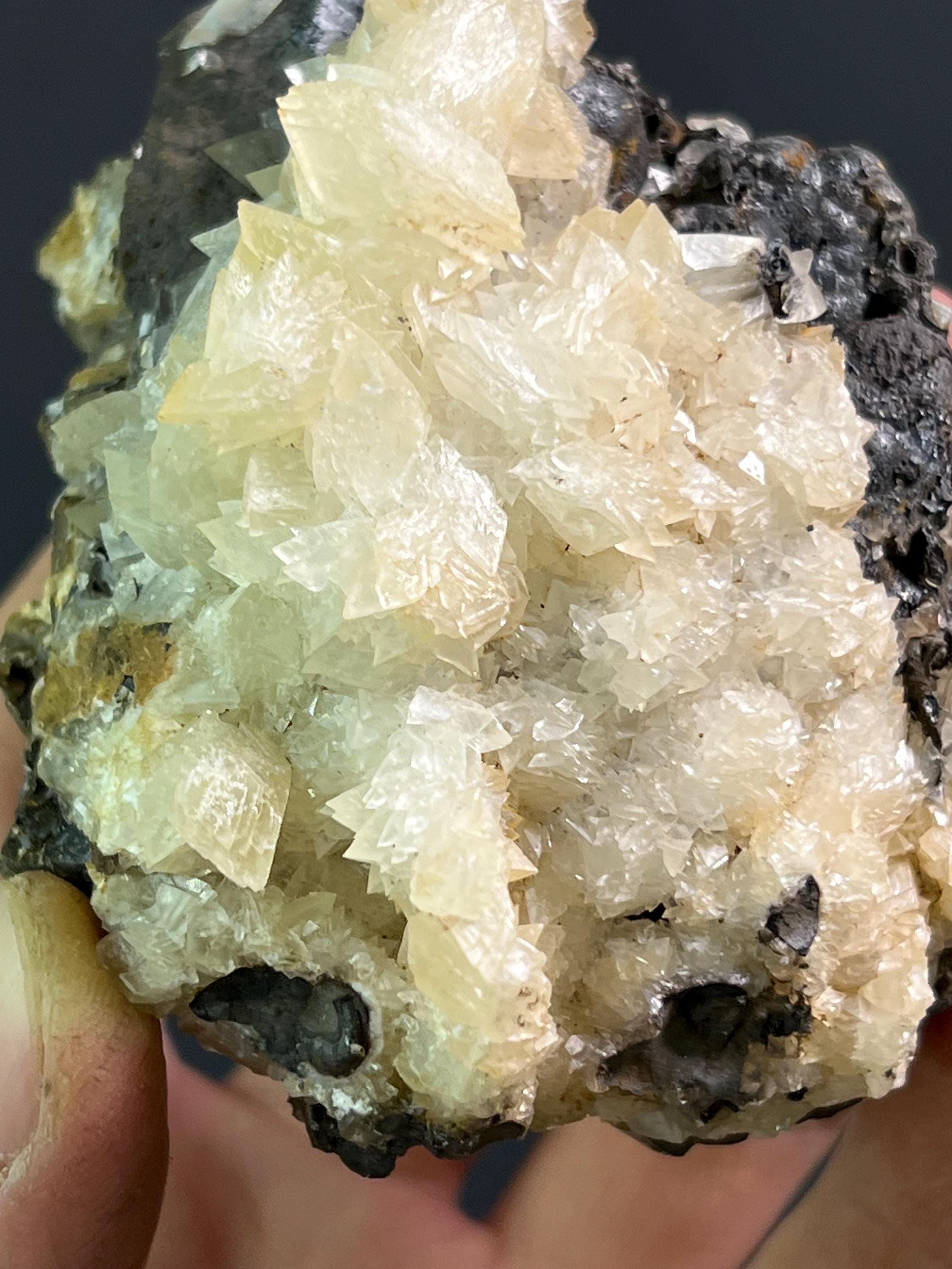 Crystal Calcite On Goethite - Crystal Gemstone AE 