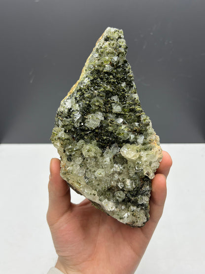 Black Epidote And Green Epidote With Lodolite Quartz