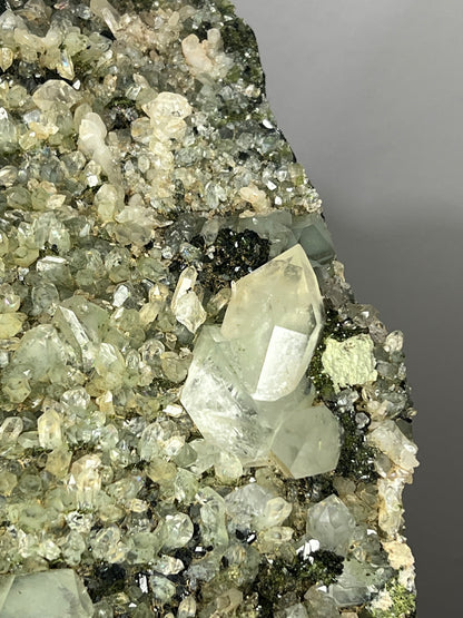 Very Special! Extra Big Black And Green Epidote With Lodolite Quartz