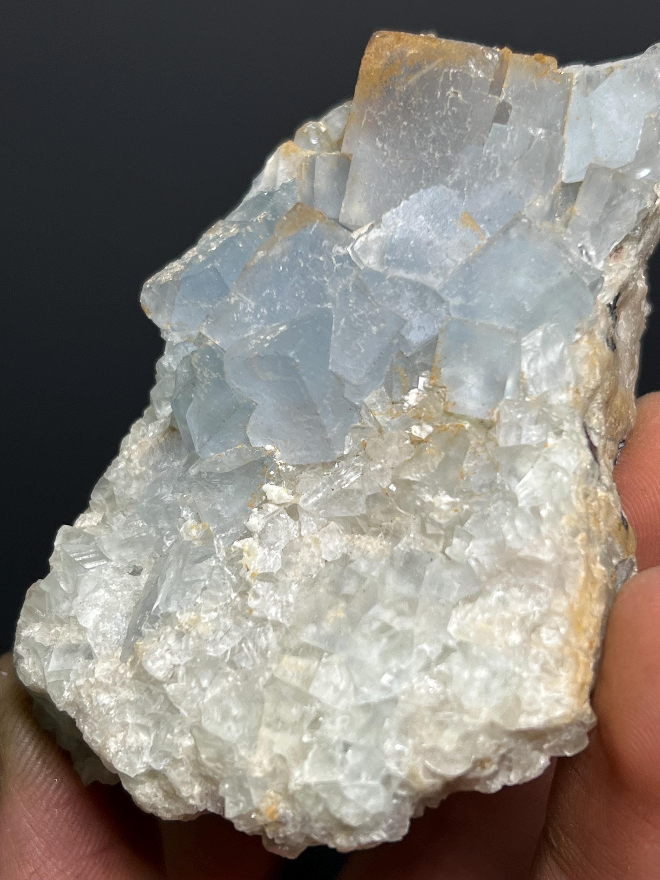 Blue Fluorite On Calcite Specimen, 136gram - Crystal Gemstone AE 