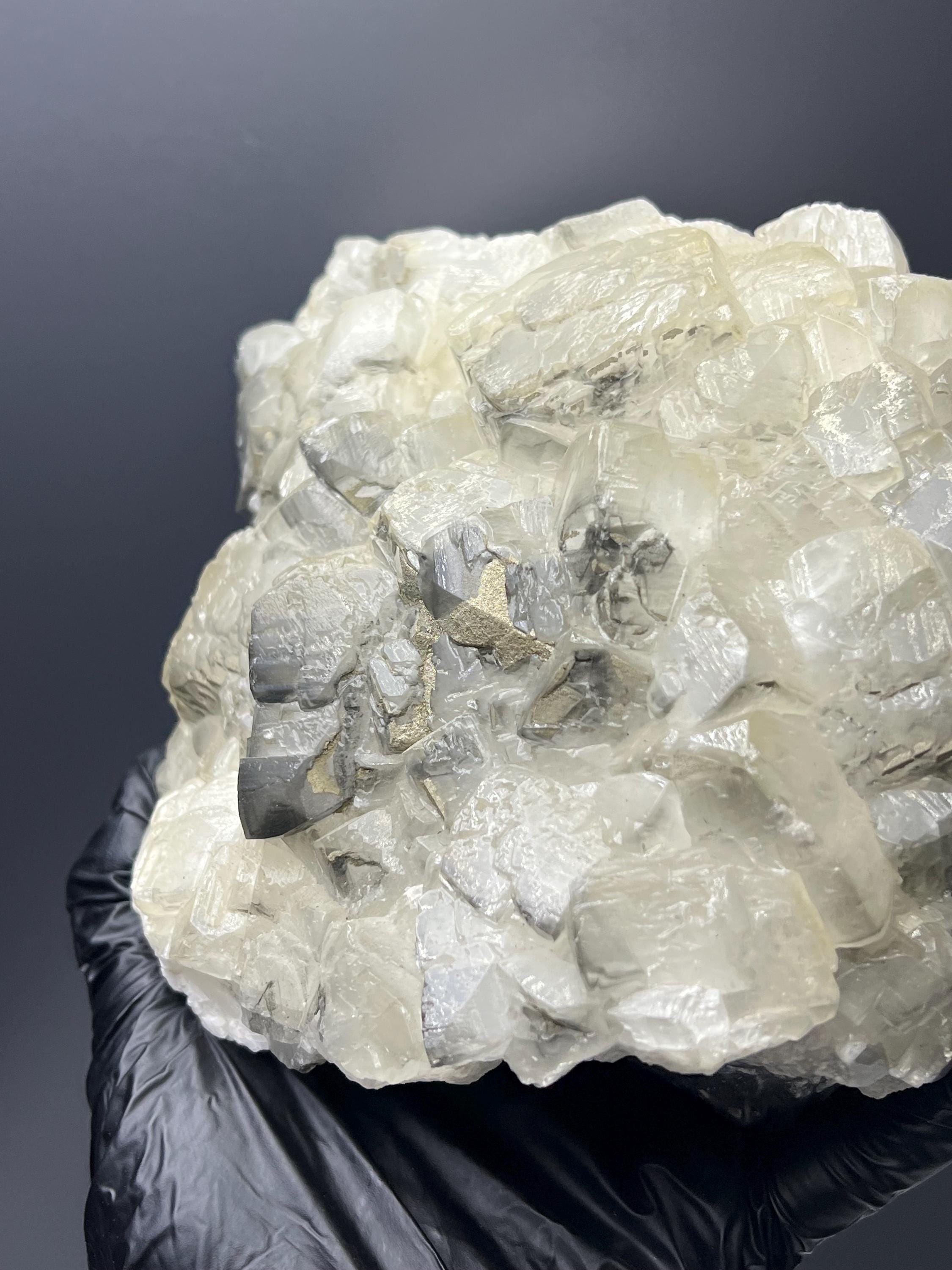 Pyrite With Cubic Gray & White Crystal Calcite - Crystal Gemstone AE 