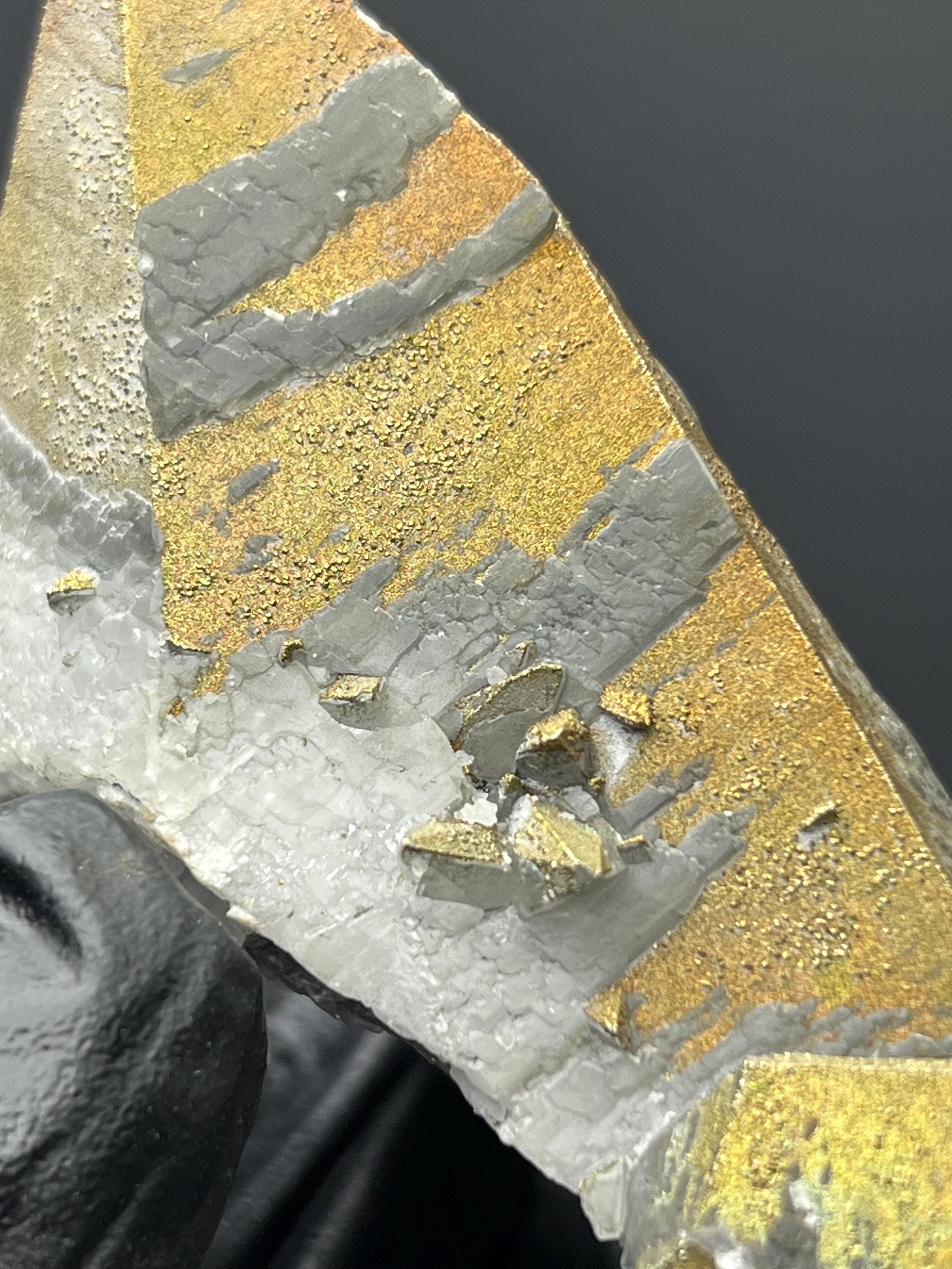 Chalcopyrite On Gray Crystal Calcite - Crystal Gemstone AE 